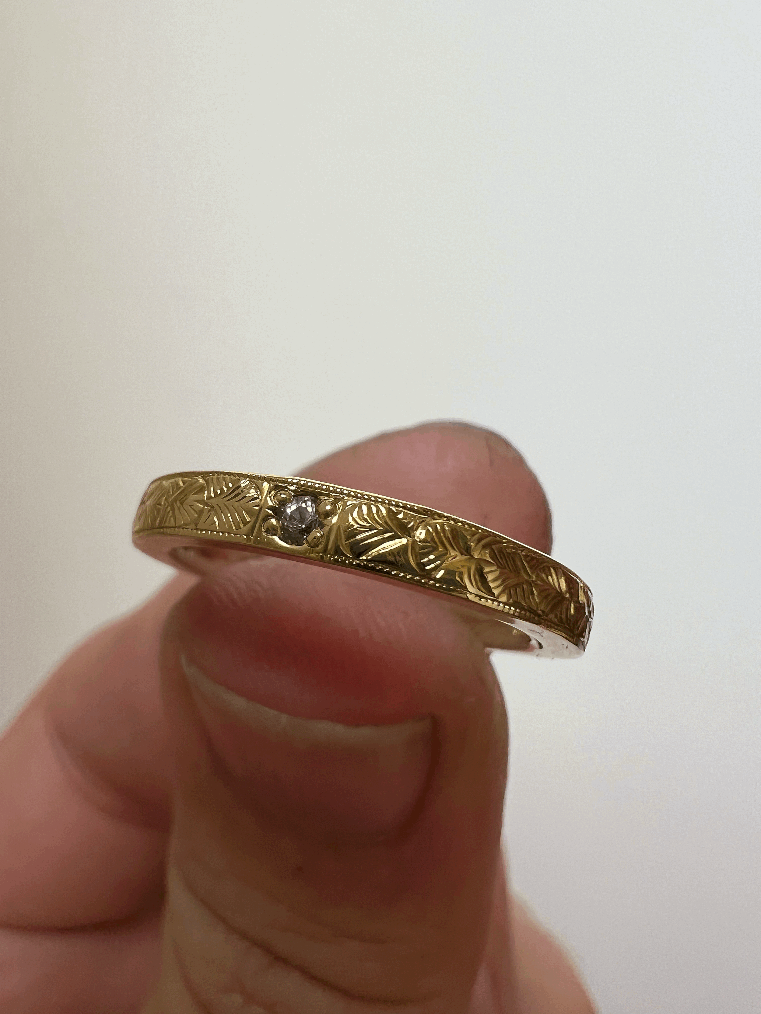 hand engraved sapphire ring