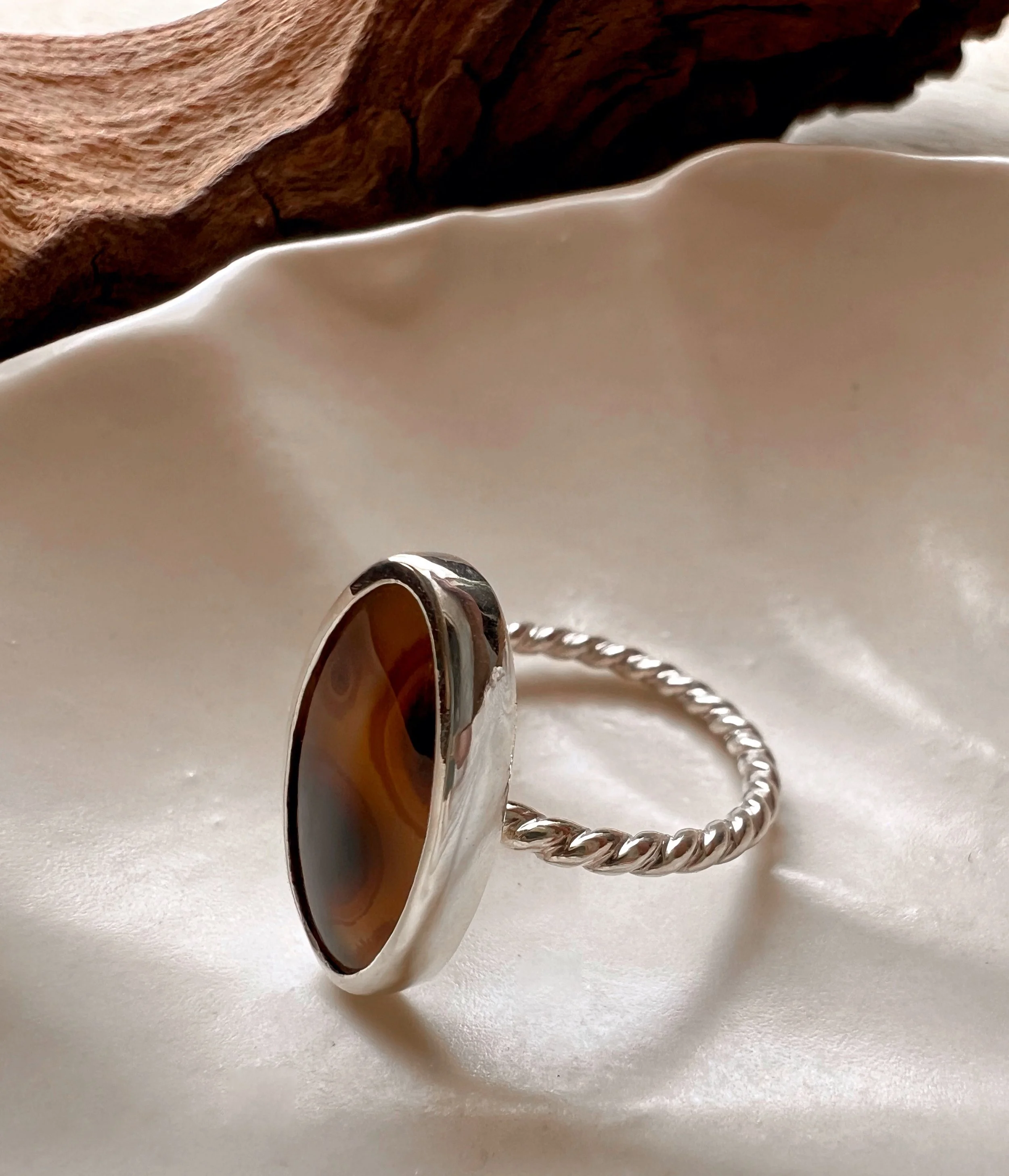 Sterling silver ring with a bezel-set Dendritic Agate