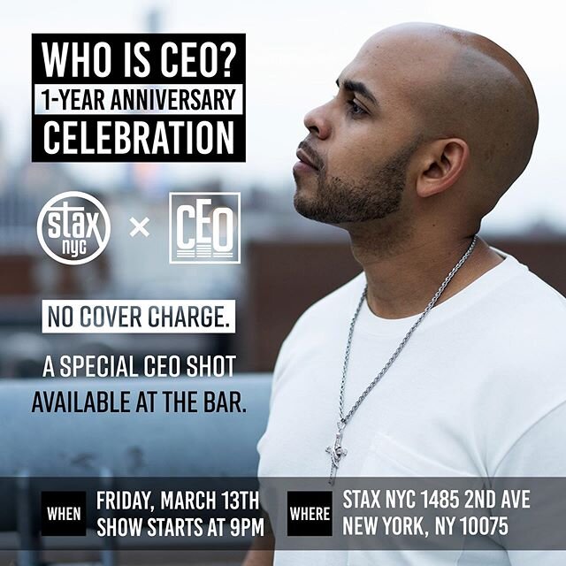 Today marks the 1 Year Anniversary of the release of my debut album (Who Is CEO?) and to commemorate the occasion I&rsquo;ll be hosting along with my partner @asexia_official &amp;  @staxsportsbar a 1 Year Anniversary Celebration where I will be perf