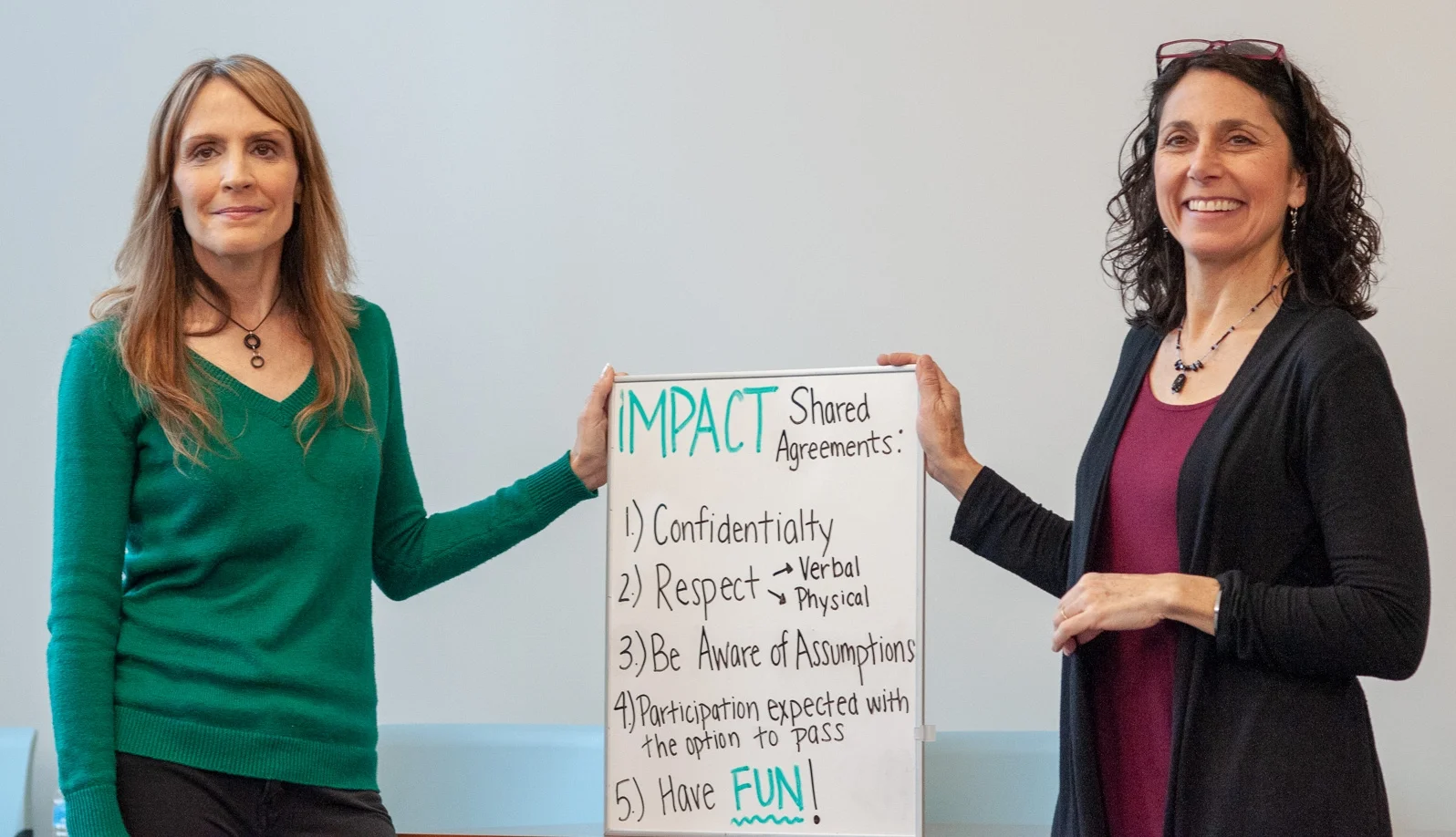 Impact directors reviewing Shared Agreements at the beginning of a program.