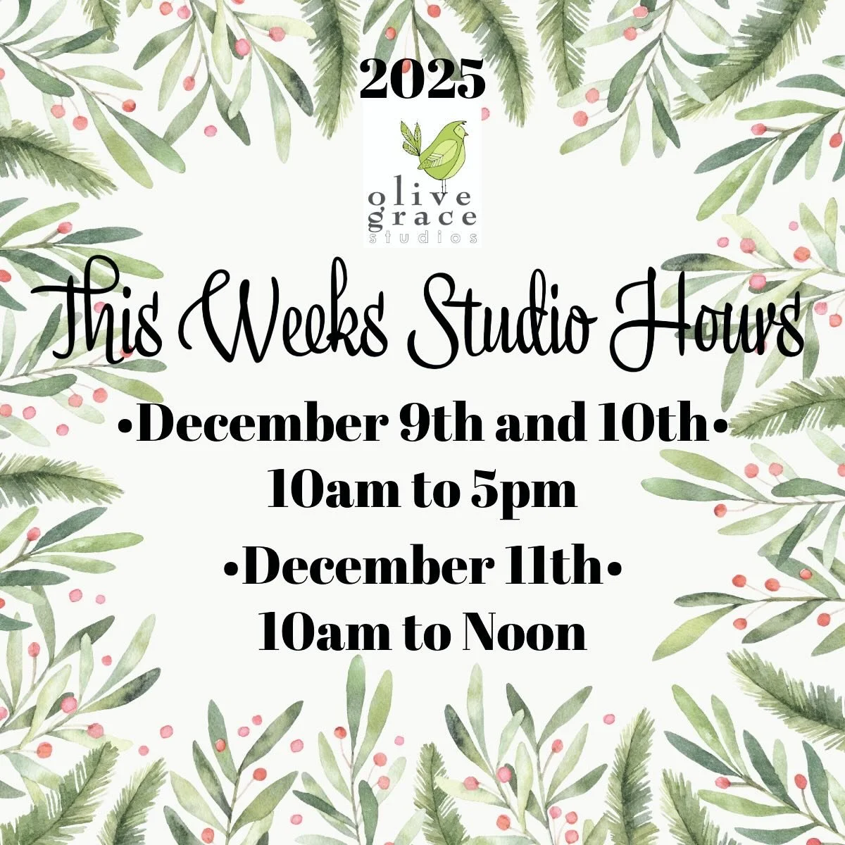 Just a heads up, the shop is open today, Thursday, December 11th, from 10am-12pm! Next week's schedule and final week before Christmas break hours are posted. Hope to see you soon!!!!