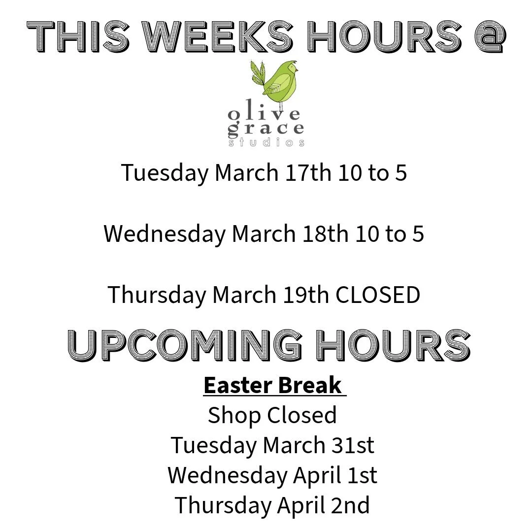 Happy St Patrick&rsquo;s Day Friends! Heads up about our edited hours this week and Easter Break Hours if you were planning to come by the shop! Time for me to go green before my Jaye Bird gives me a pinch all day!