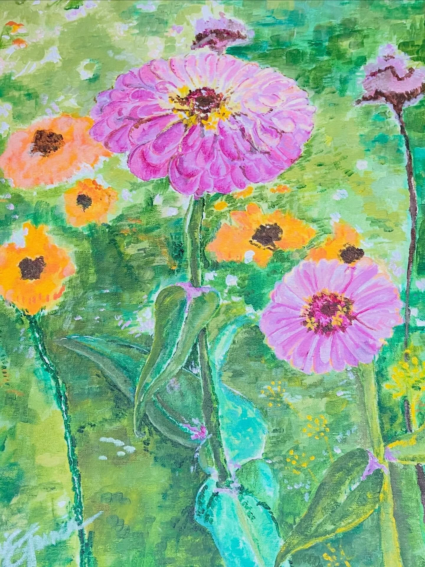 What a crazy week! Things didn&rsquo;t go as planned, so I thought I would share with you something that I have been working on. I&rsquo;ve been taking an acrylic painting class, and I&rsquo;m so proud of how my zinnias turned out! 🎨🌸 I haven&rsquo