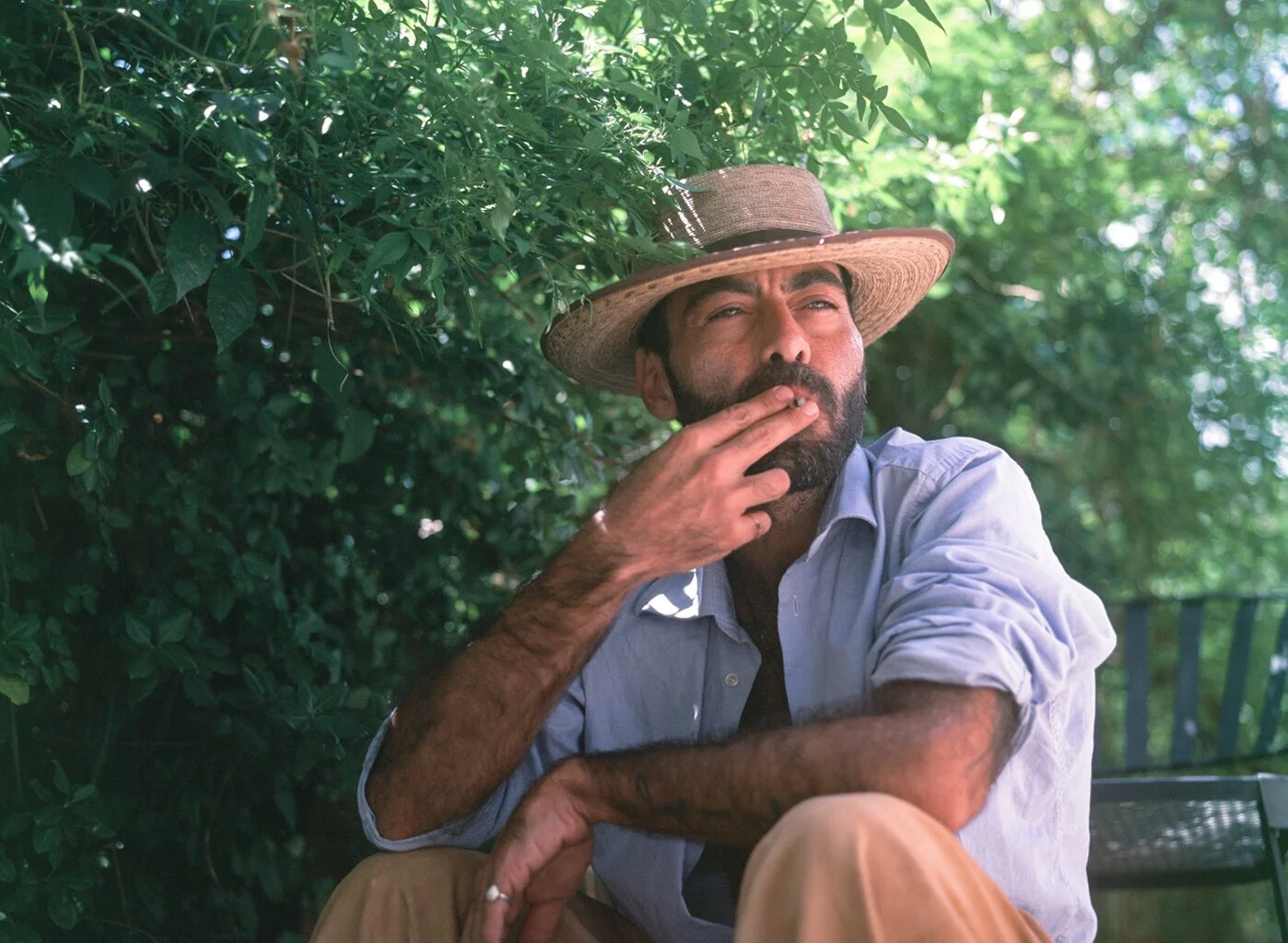 man smoking in garden medium format bronica etrsi velvia film