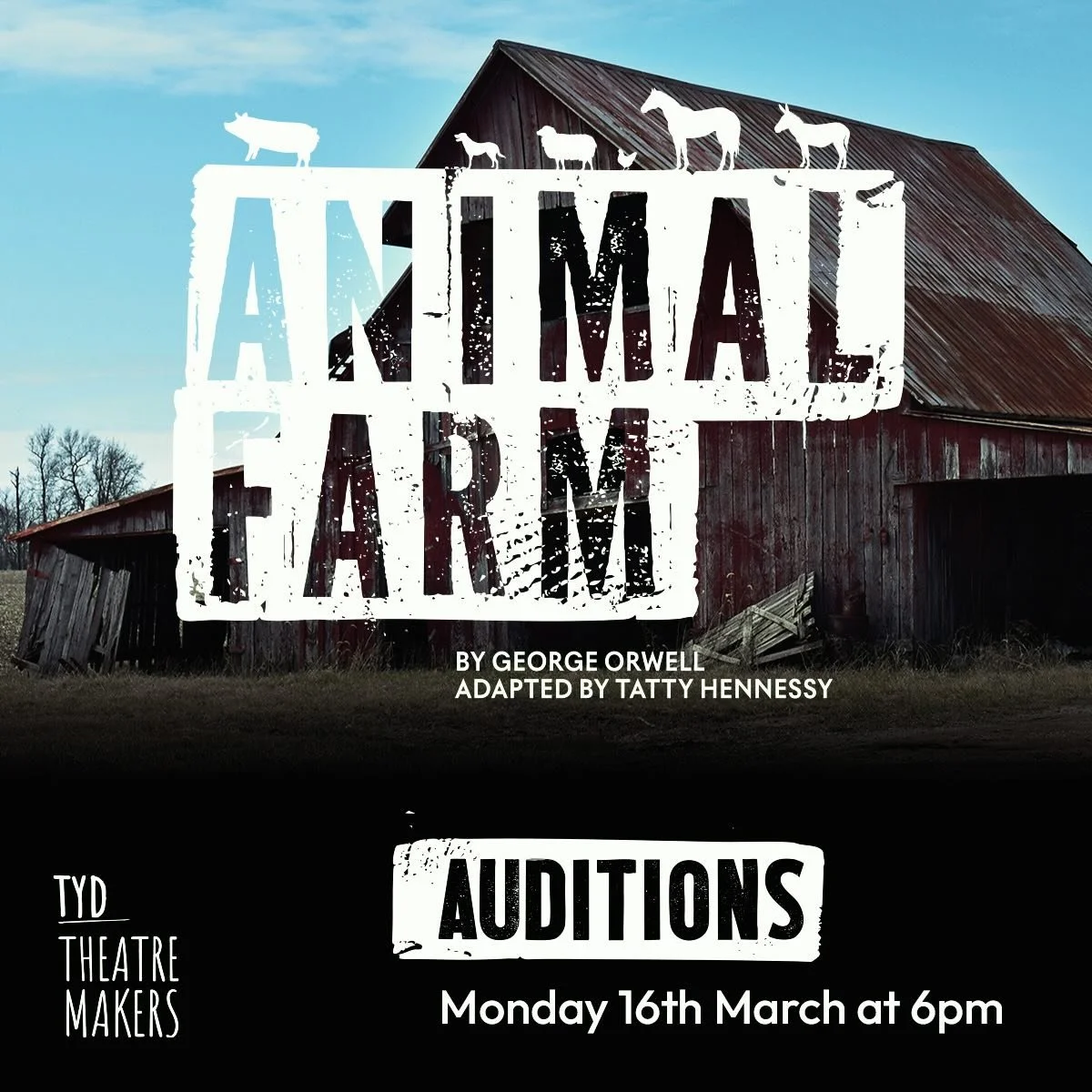 Be Part of this year&rsquo;s TYD THEATRE MAKERS training programme and perform in this new and exciting adaptation of Animal Farm this summer. 
Auditions March 16th 
Applications NOW OPEN

https://www.tolethorpeyouthdrama.co.uk/tm-audition-form-2026
