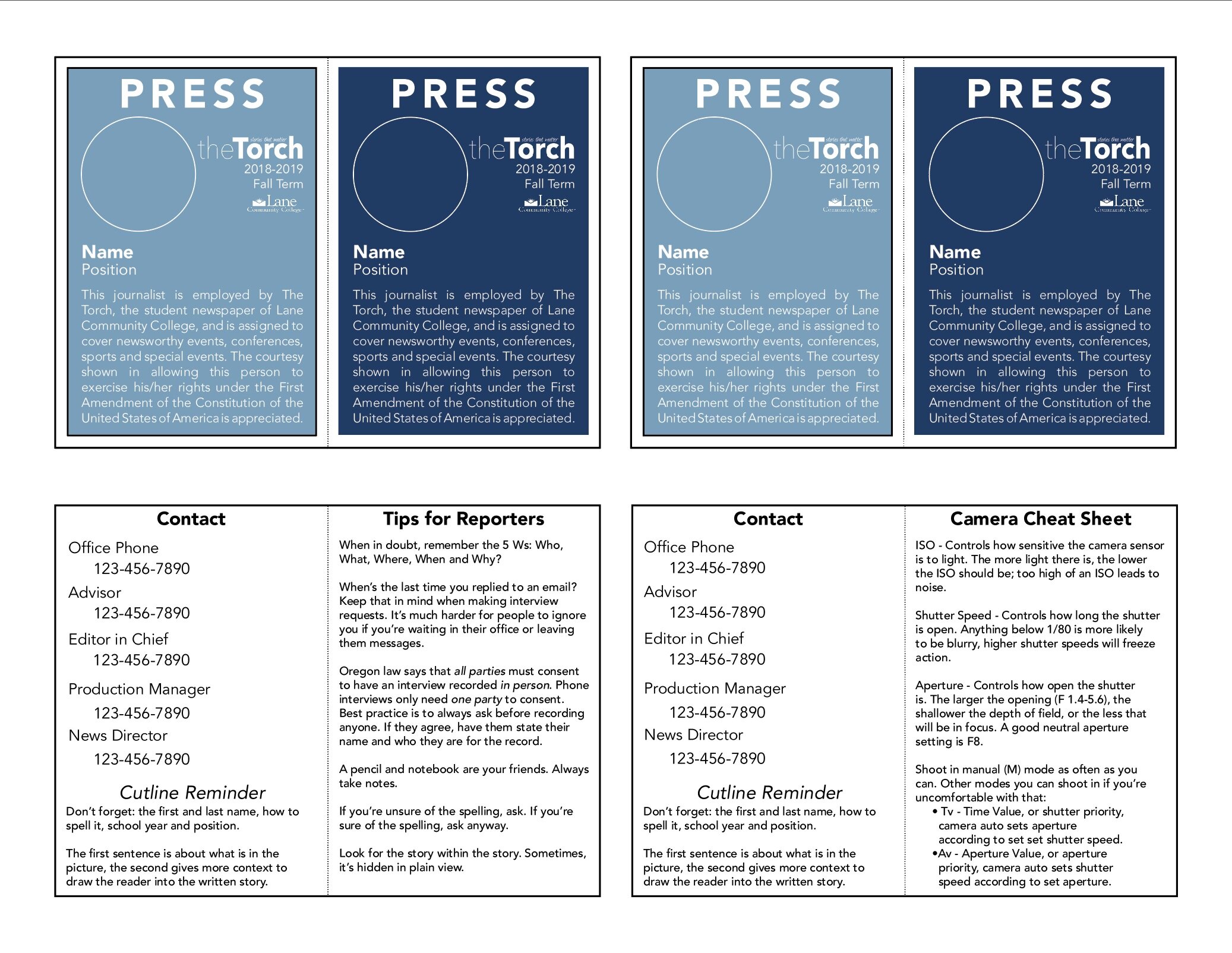 LCC Torch 2018-19 Press Pass Design