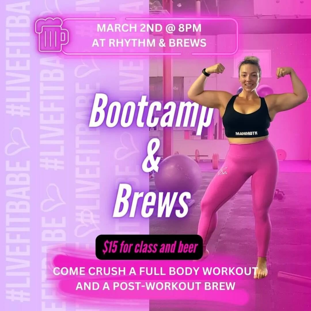 💜 BOOTCAMP &amp; BREWS 🍻

Enjoy a kick ass workout followed by a drink of choice from @rhythmbrewsbeer

Thursday March 2nd @8PM!!!

Grab your tickets using the link in our story or at www.rhythmandbrews.ca 

All Fitness Levels Welcome 💜