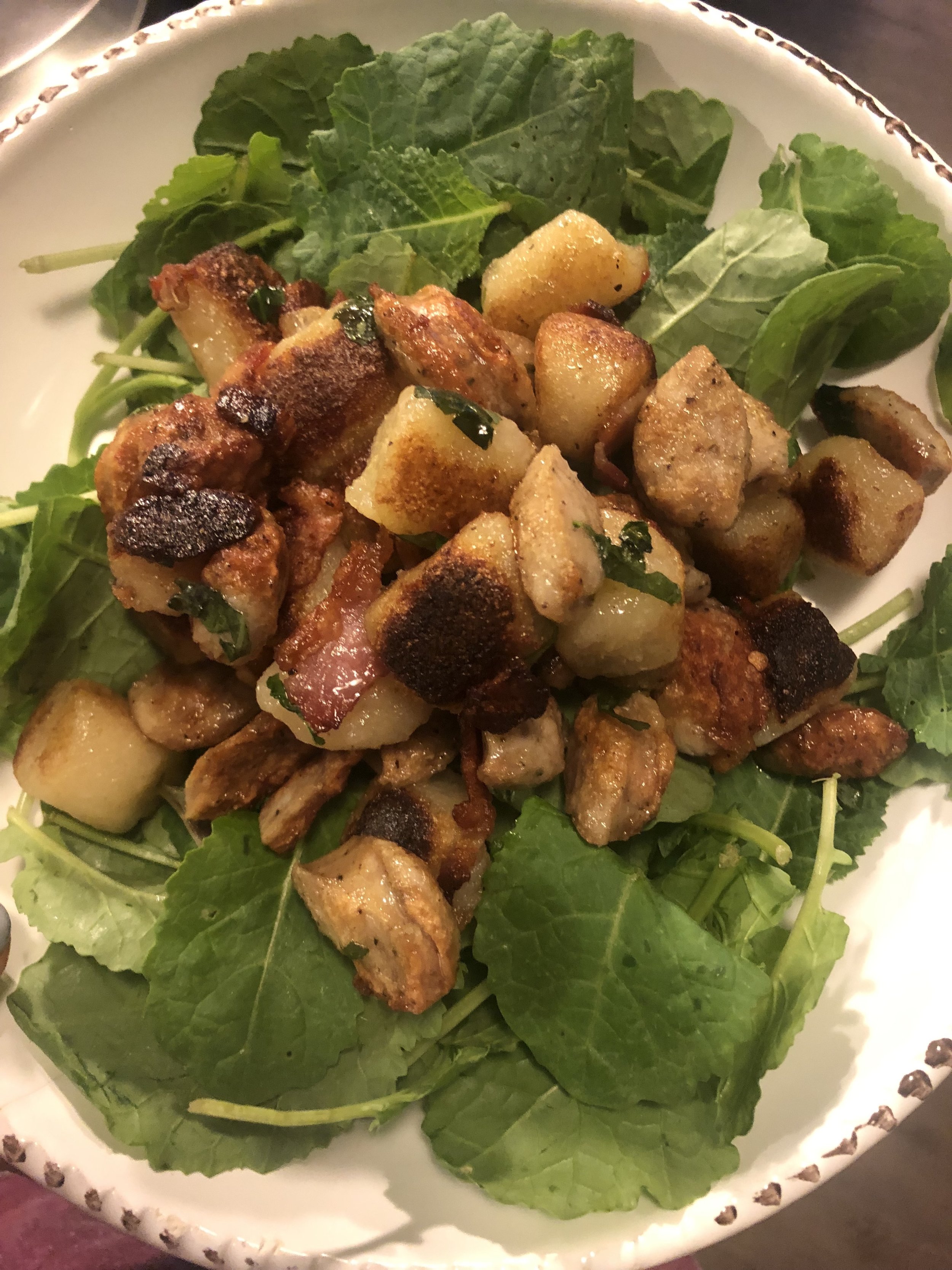 CAULIFLOWER GNOCCHI WITH CHICKEN SAUSAGE AND BACON — Naomi Rotstein