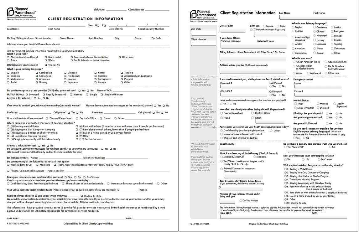 Planned Parenthood Client Registration Form Re-design