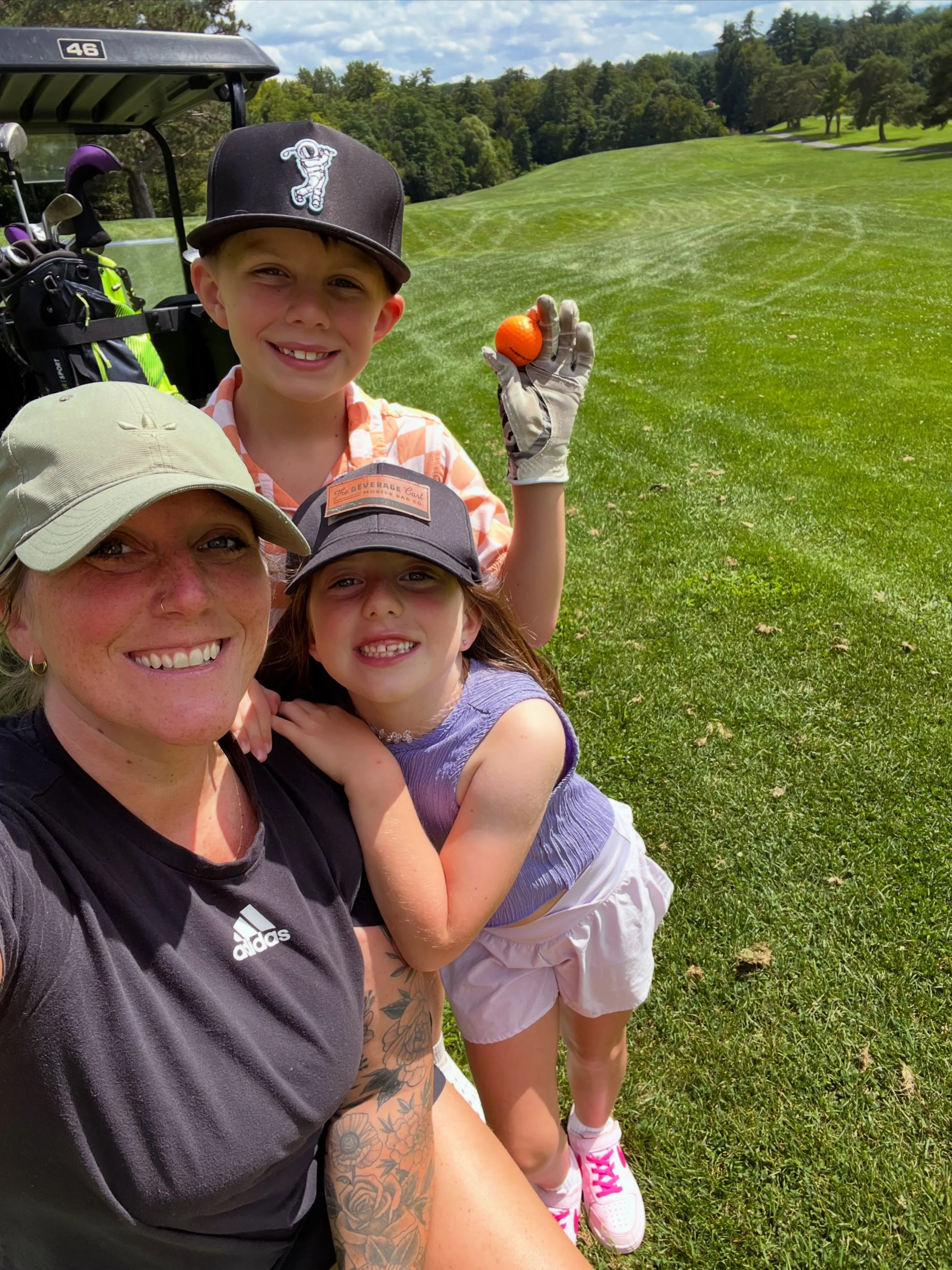 Can&rsquo;t think of a better way to use last minute PTO on a Monday!!! Golfing with my kiddos! Ellie kept score and was our driver! Chase played well, but didn&rsquo;t beat mommy 🤪

@megabiteseventsandcatering welcomed us with a cooler of drinks an