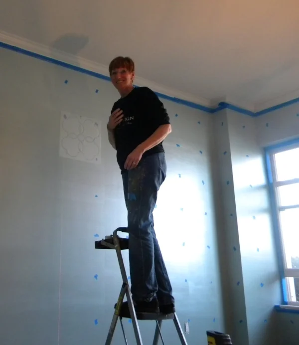 My mom helping me stencil the walls in the Master Suite at the BSO Decorator Show House, 2011 by Paula Henry of Simply Put Interiors