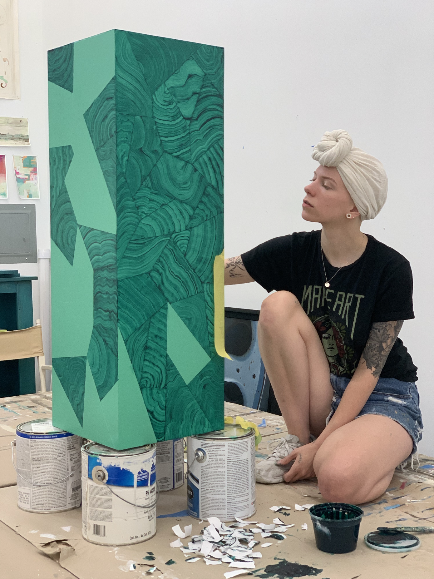 Working on a malachite pedestal for The Decorating Therapist