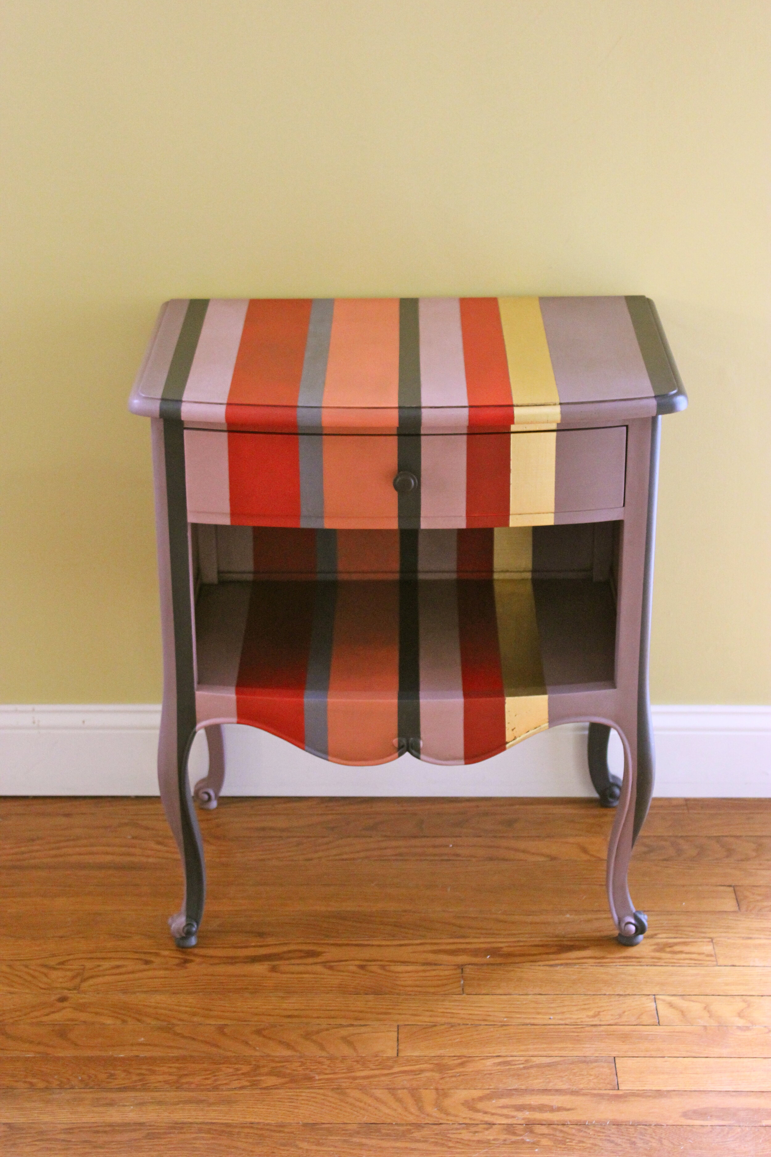 Striped End Table with Gold Leaf