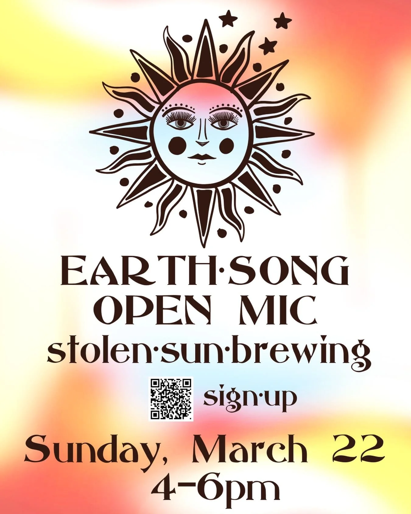 🎤 Sign up for our next open mic at @stolensunbrew on Sunday, March 22 at 4pm! 🎤 

📝 sign ups are open to all earth song students &amp; friends of earth song! All ages, all levels. Come out to share what you&rsquo;ve been working on! 
 
🩵 $5 cover
