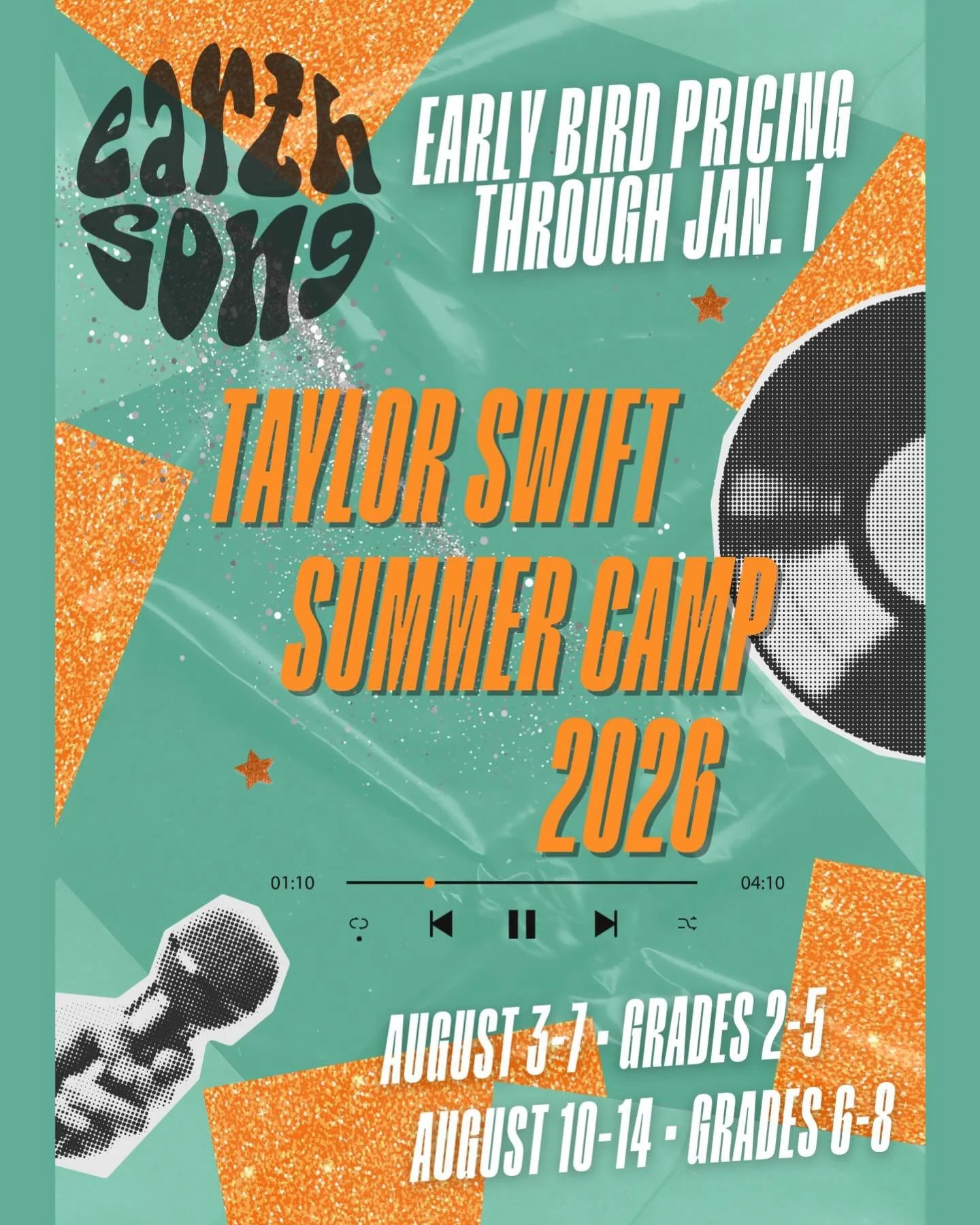 🧡✨🪩 TAYLOR SWIFT SUMMER CAMP registration is now open! Score early bird pricing now before it&rsquo;s gone!

✨ Learn more at EarthSongMusic.org