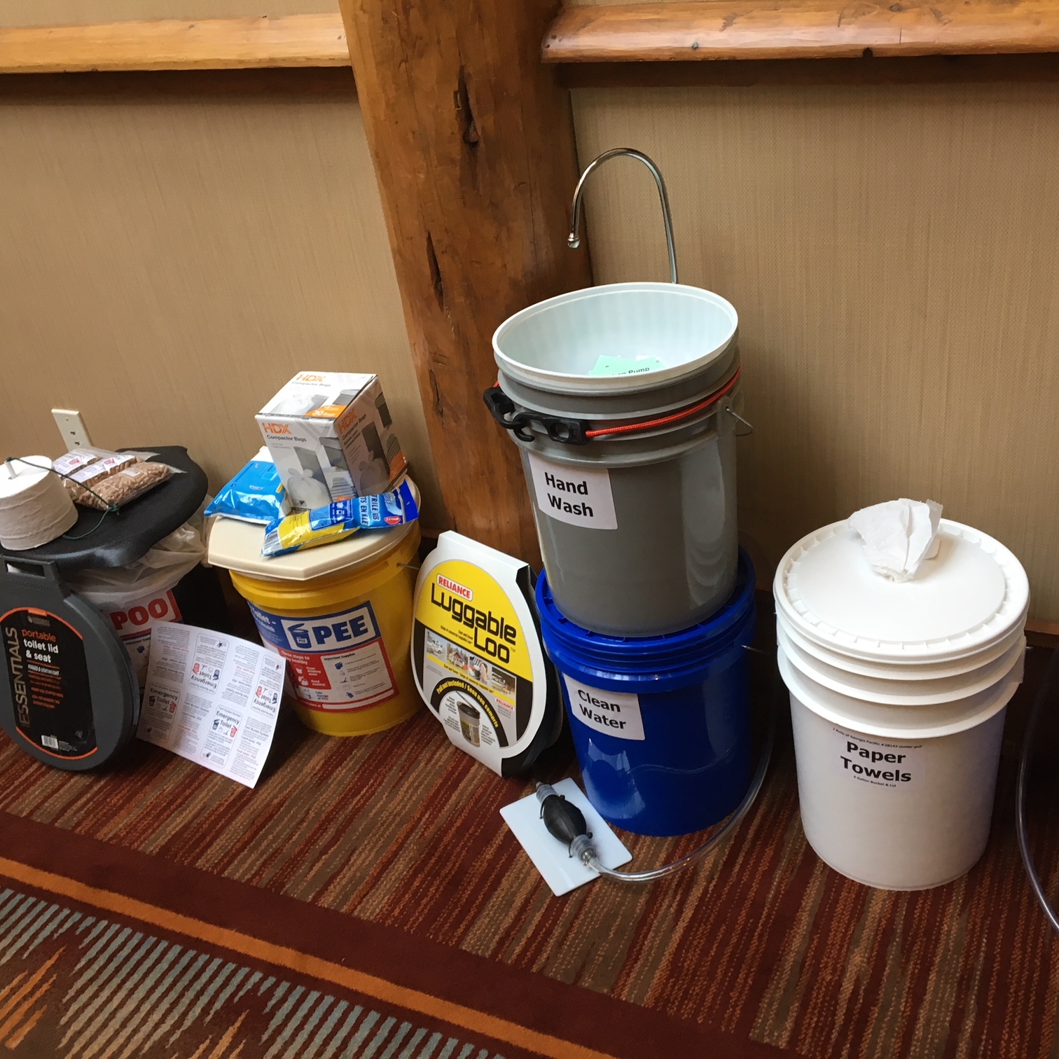 It can be hard to stay clean when there is no running water, but staying clean helps you stay healthy. You can buy a siphon-pump hand washing system or build your own for around $10. Read the Emergency Toilet Guide (above) for more info.