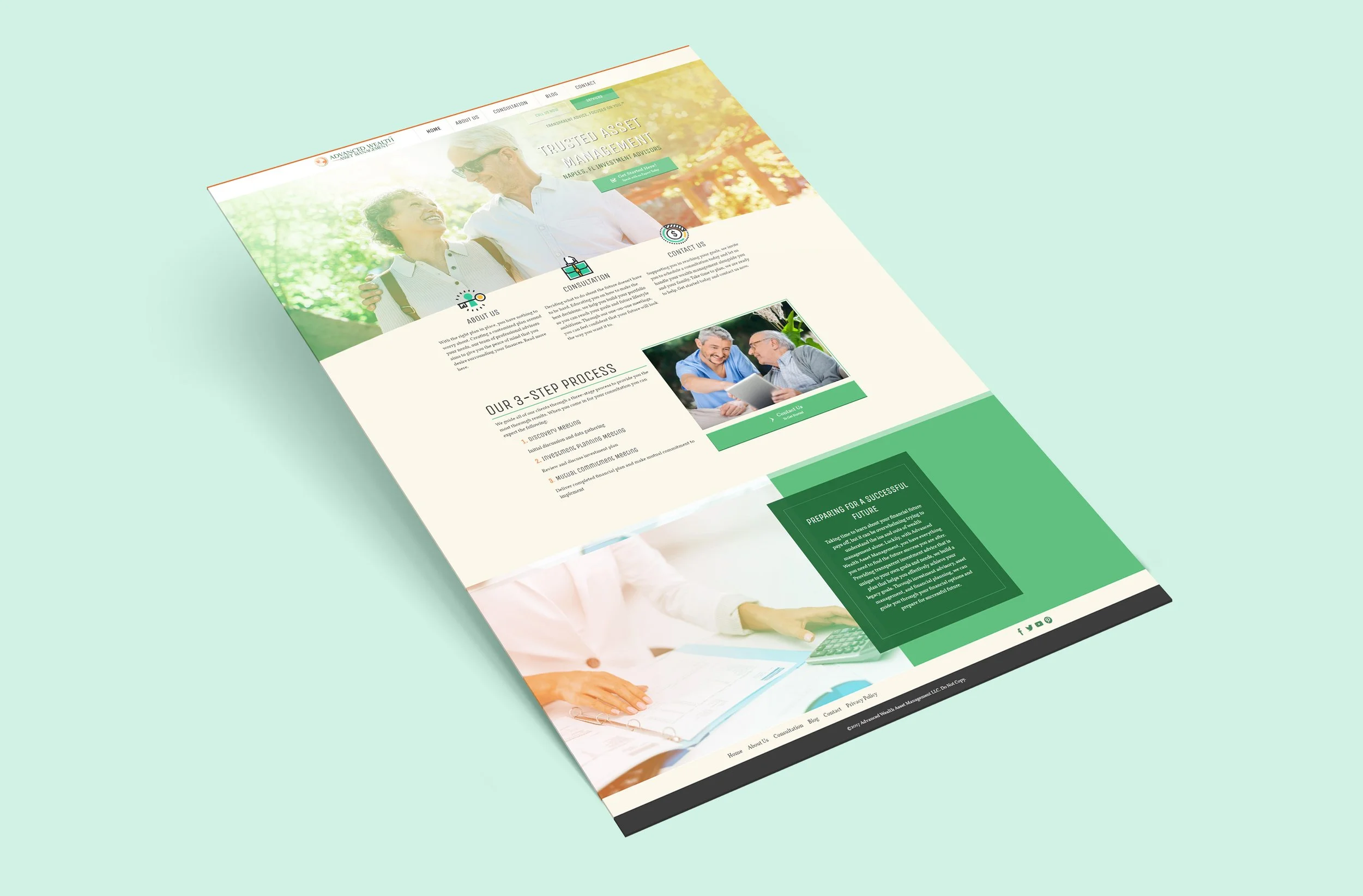 Desktop design for a wealth management company that catered towards older customers