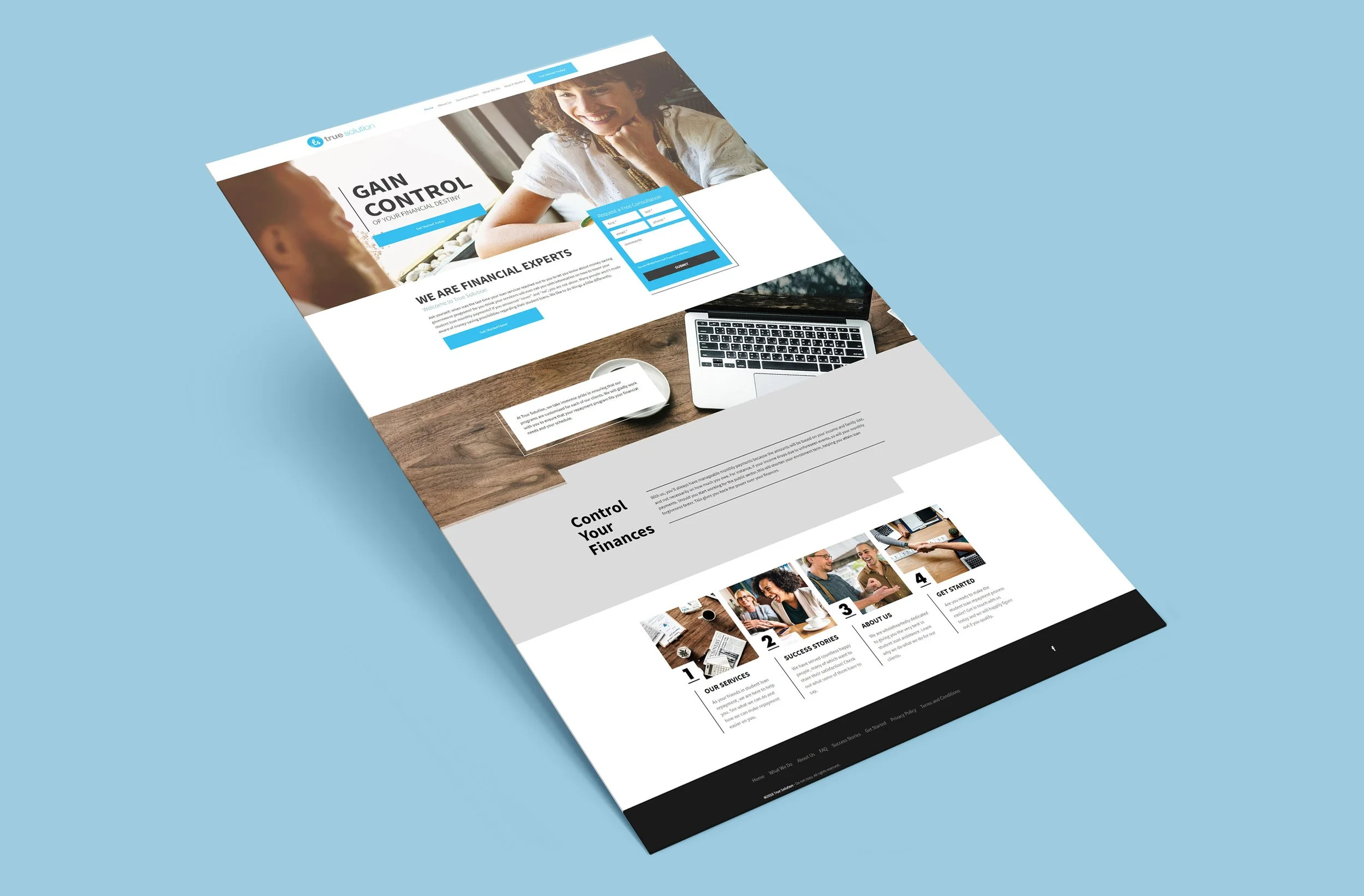 Homepage for a financial company