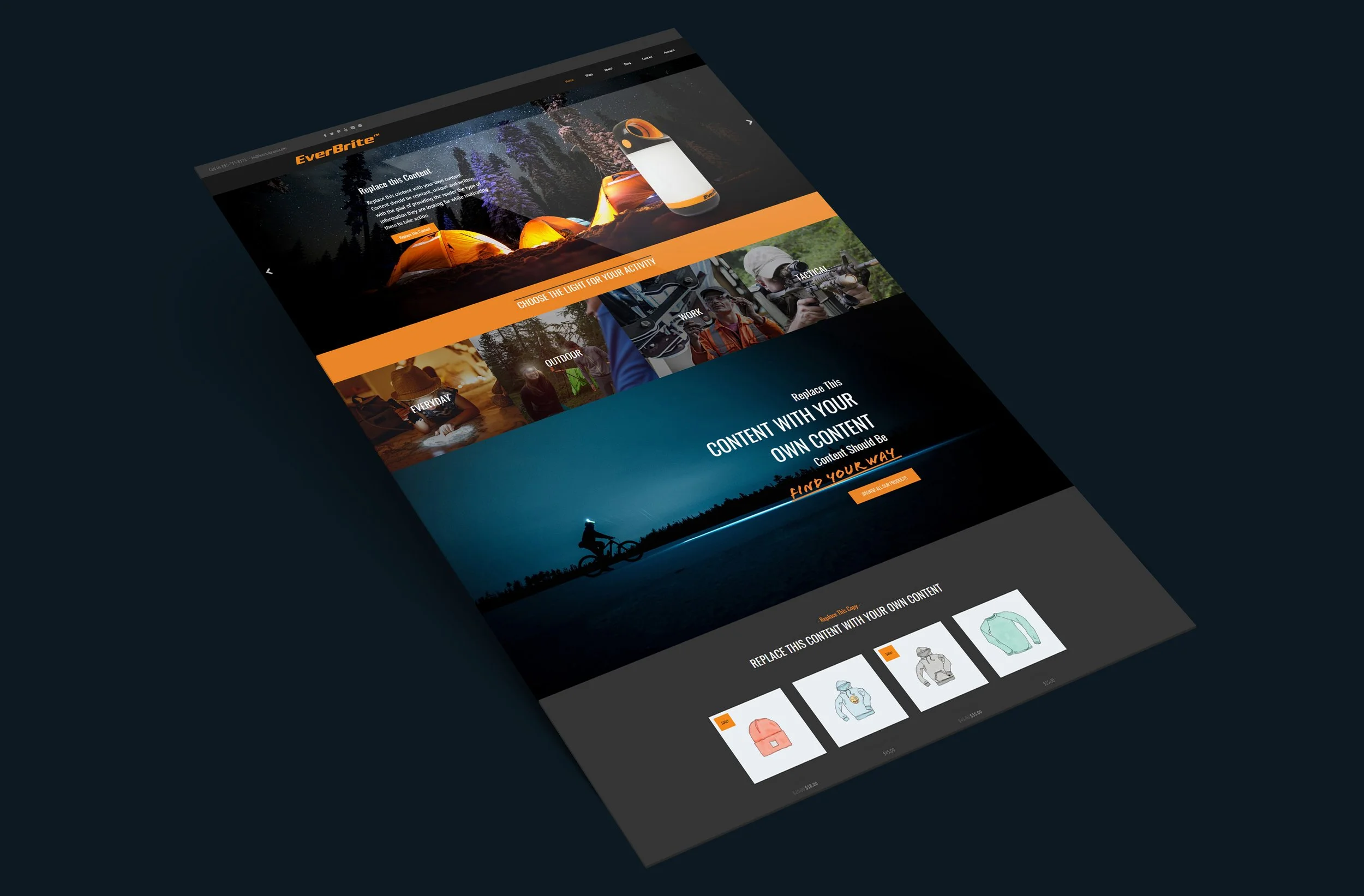 Shopify design for EverBrite, a handheld light compnay