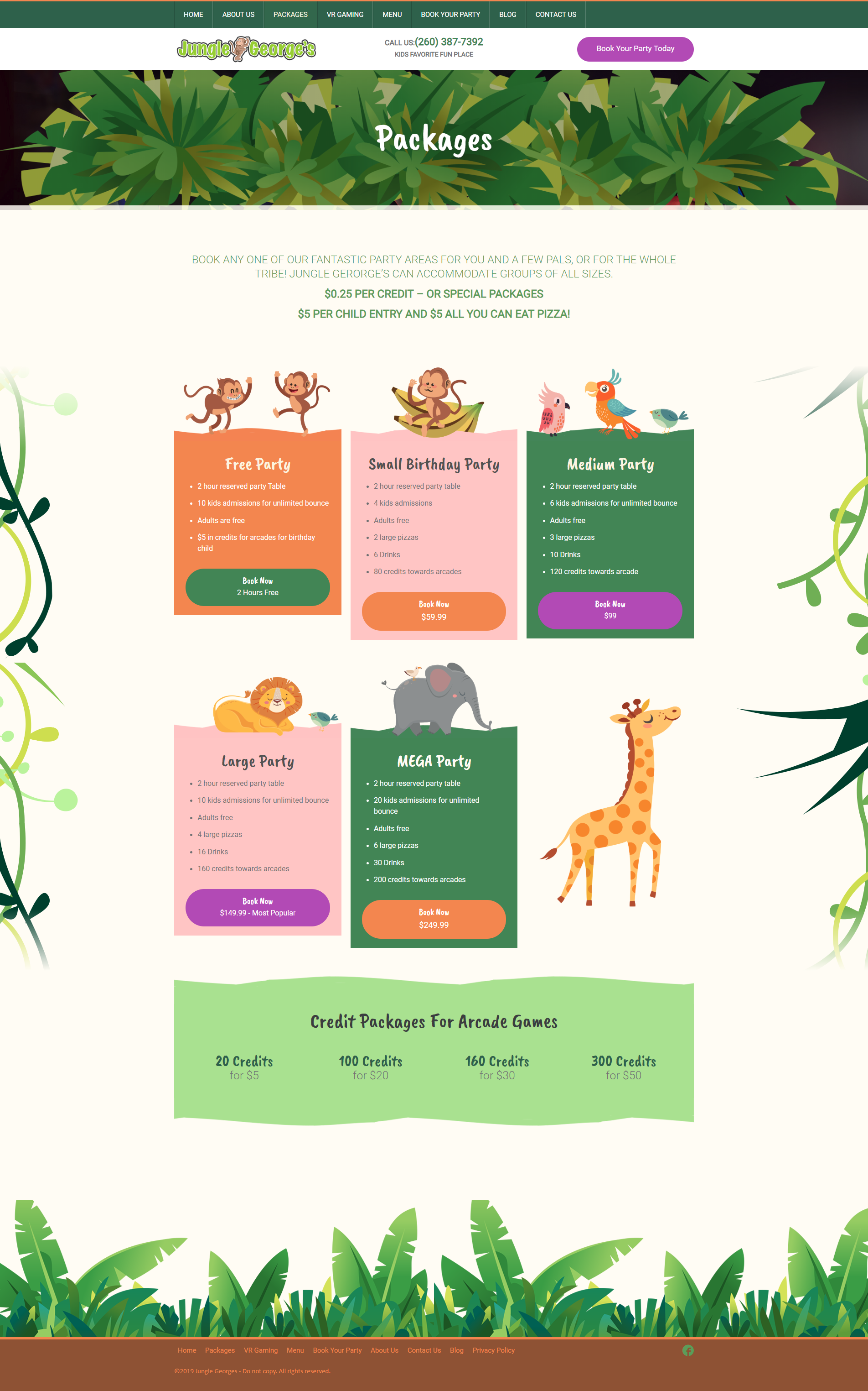 An interior page for Jungle George's packages featuring the new brand illustrations