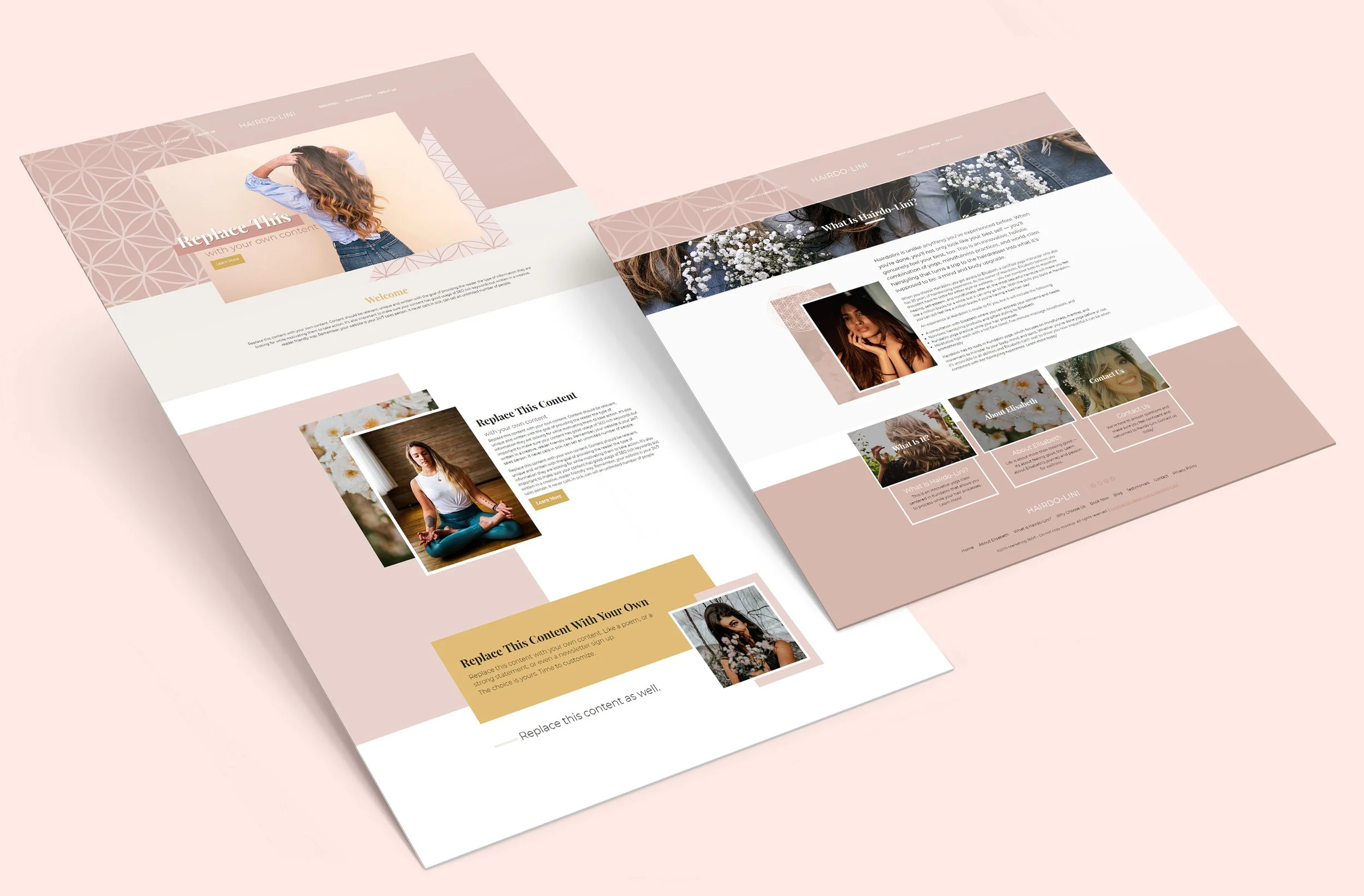 Homepage and inner page for Hairdolini, a yoga and hair studio