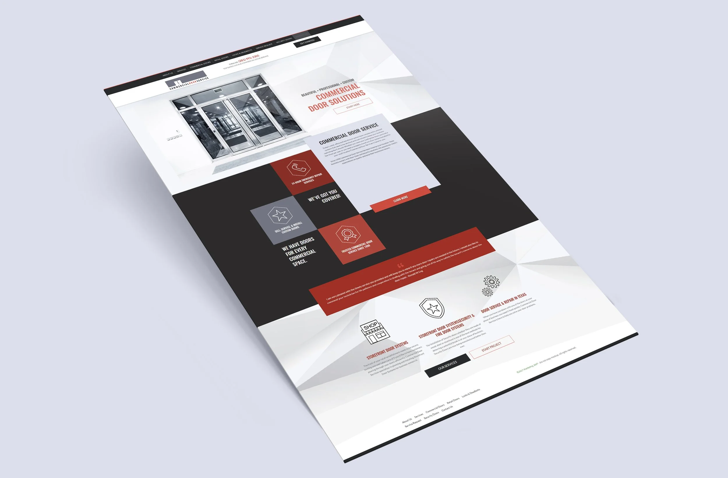 Homepage for a door installation company
