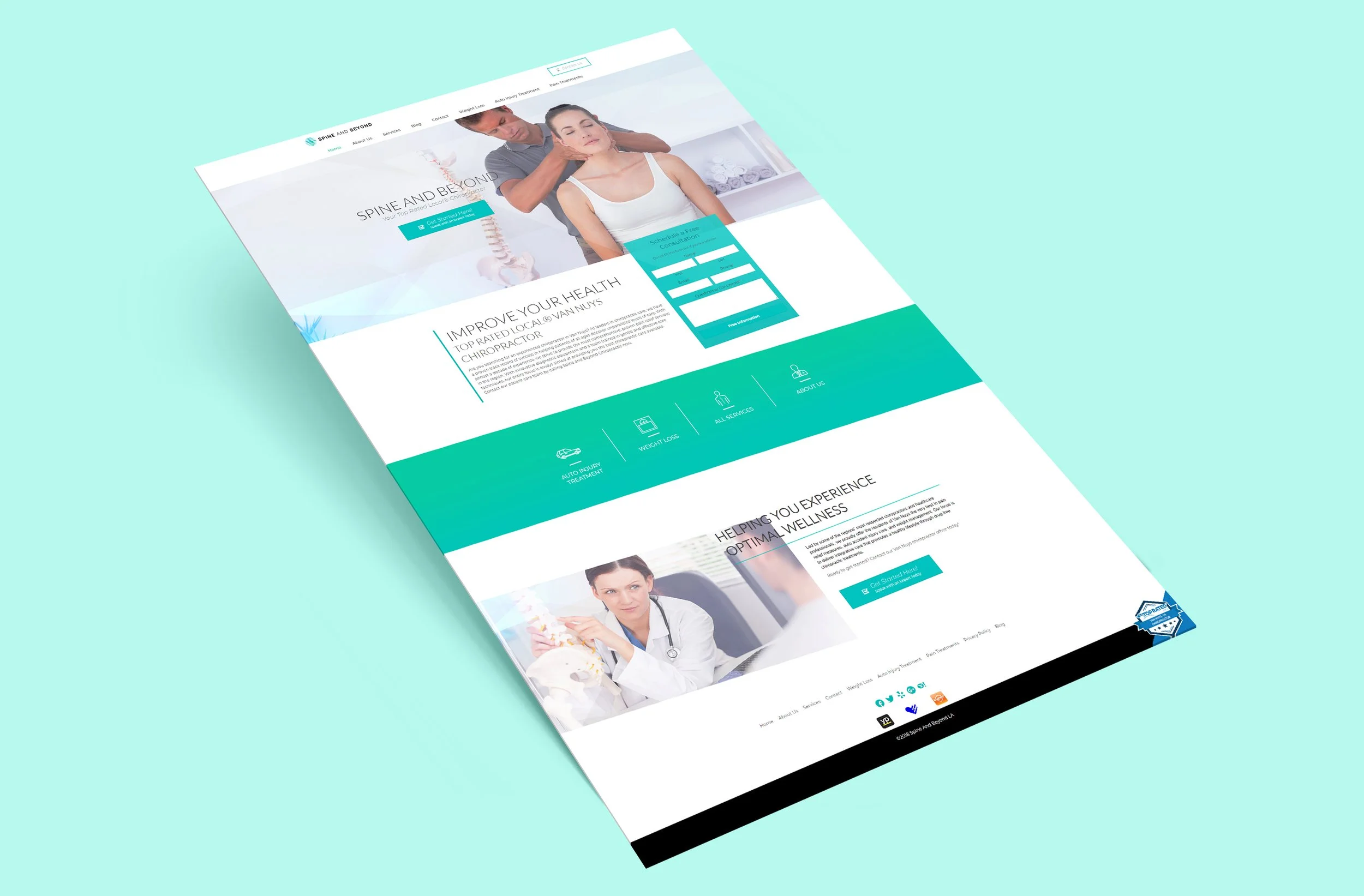 Desktop homepage for a chiropractic company