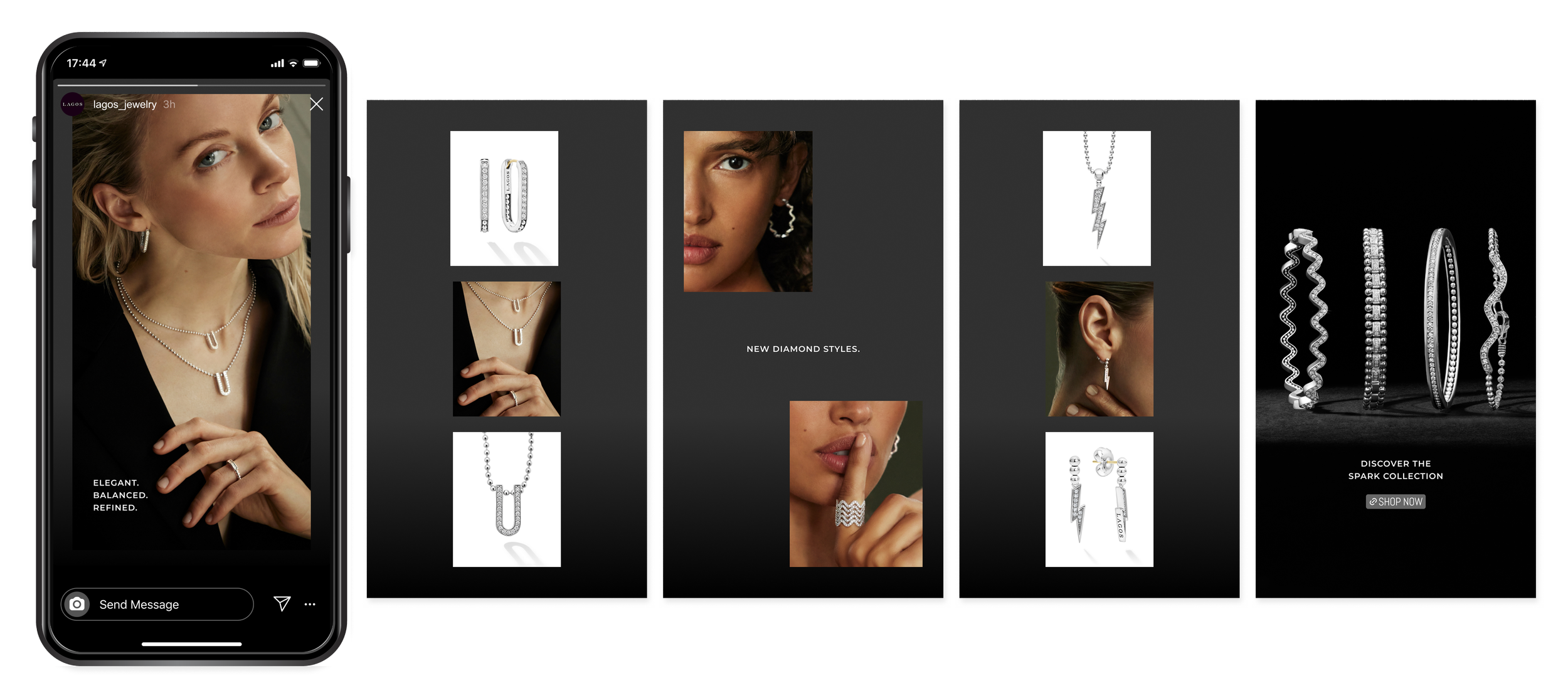 An instagram story for new LAGOS spark jewelry.
