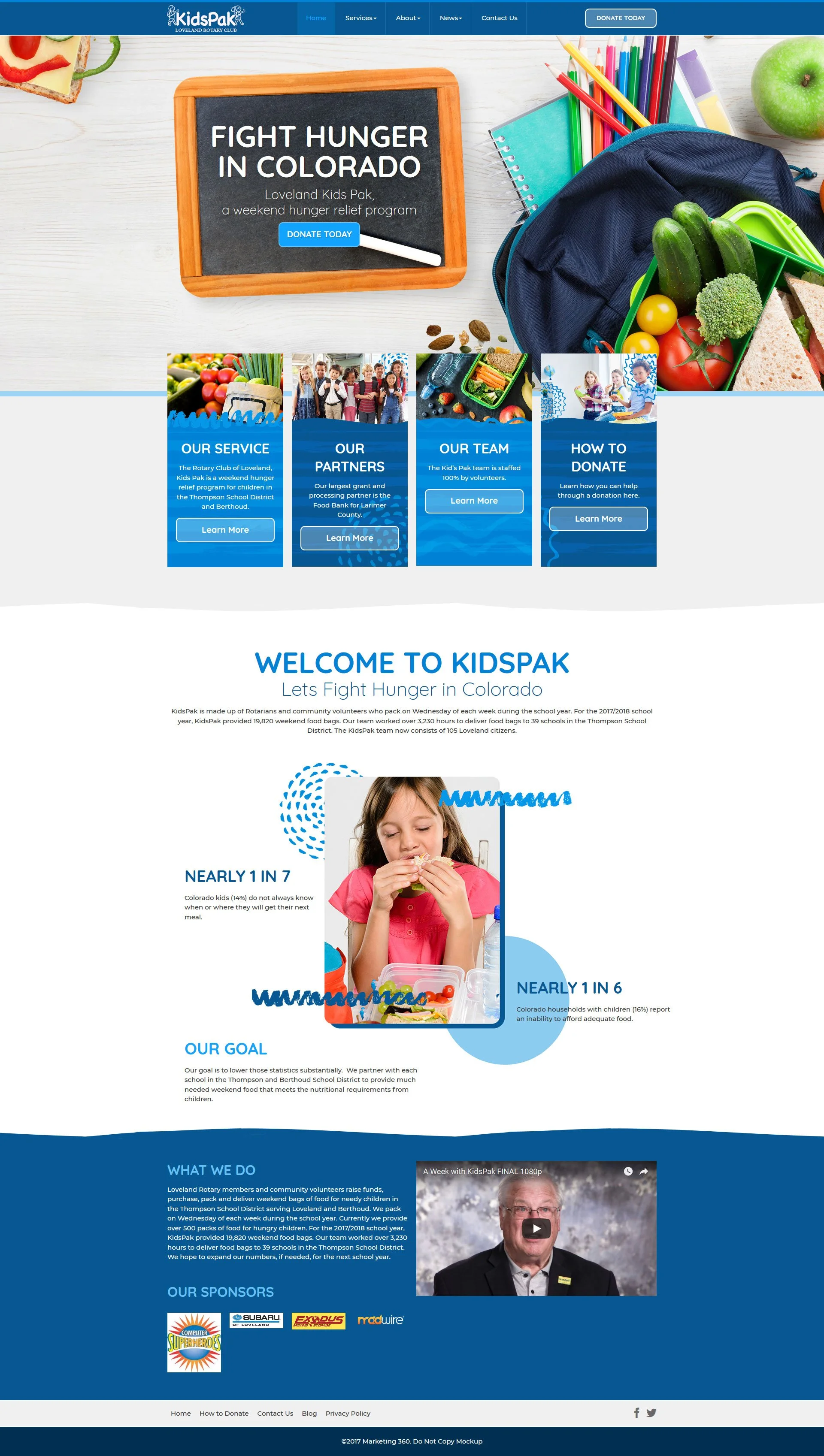 The redesigned KidsPak homepage