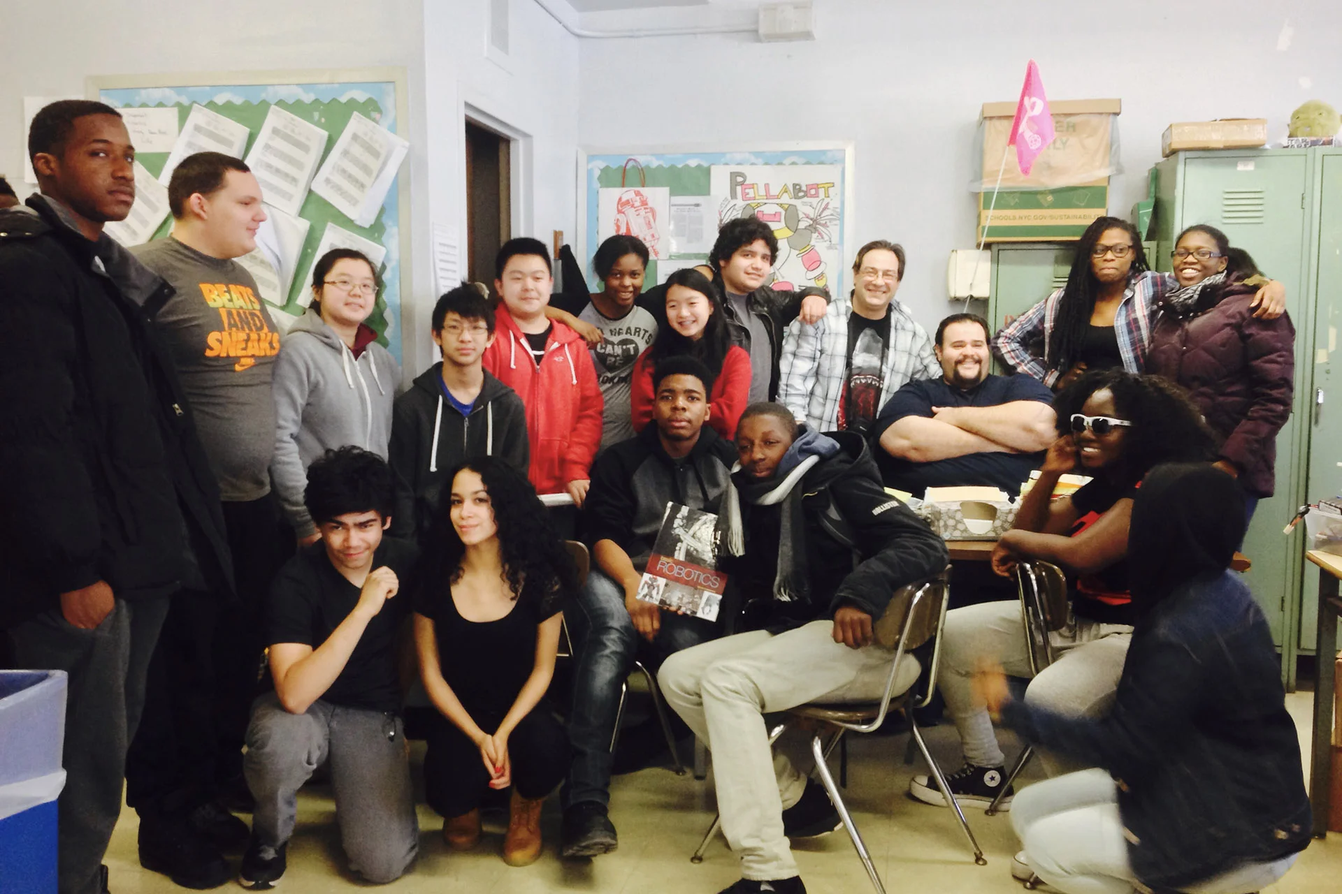 John Dewey High School Underwater Robotics Club meeting, 2015. Coaches Filippo Dispenza and Lane Rosen