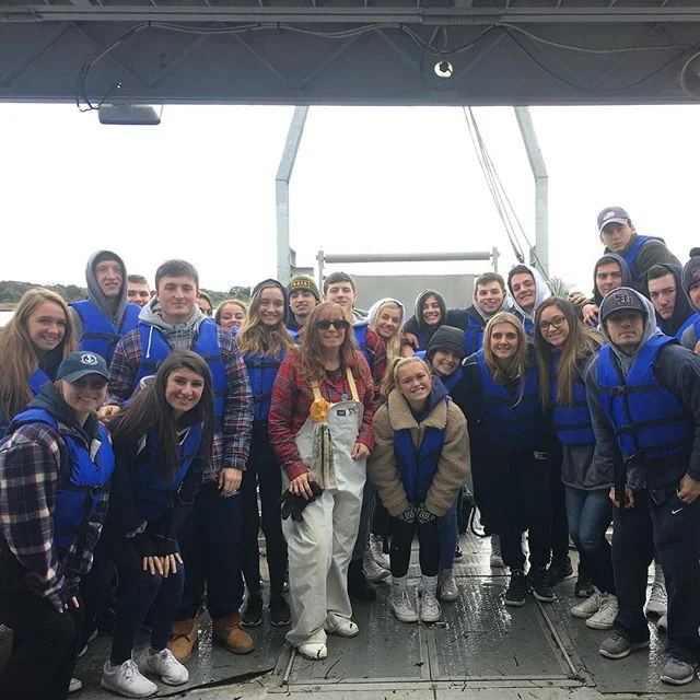Marine Ecology students become crew for the day aboard SoMAS's R/V Peconic off Stony Brook's Southampton Campus.