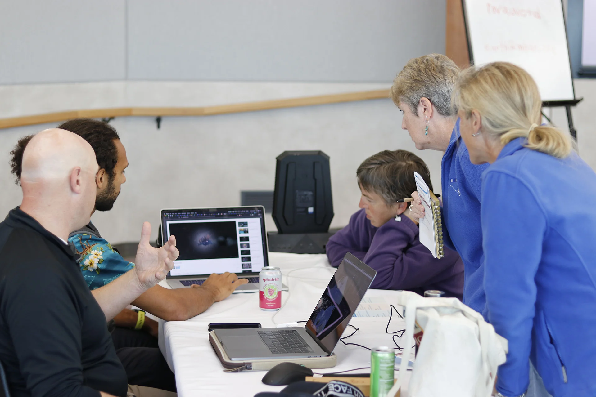 Adam Merry and Craig Mink explore 3D visualization tools with workshop participants