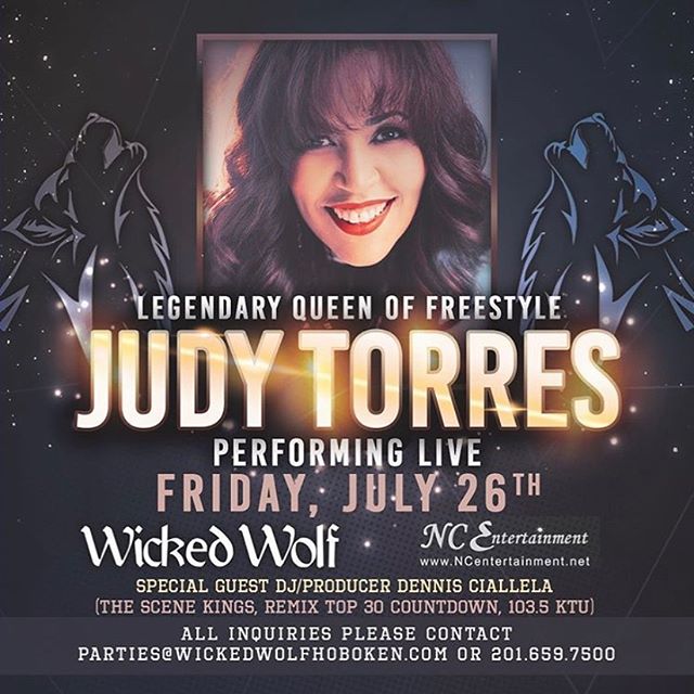 Legendary Queen of Freestyle Judy Torres performance is only days away! Purchase tickets at the link in our bio! Table reservations available by contacting 201-659-7500 or Hollie@wickedwolfhoboken.com 
#queenoffreestyle #judytorresmusic #wolfknows #w