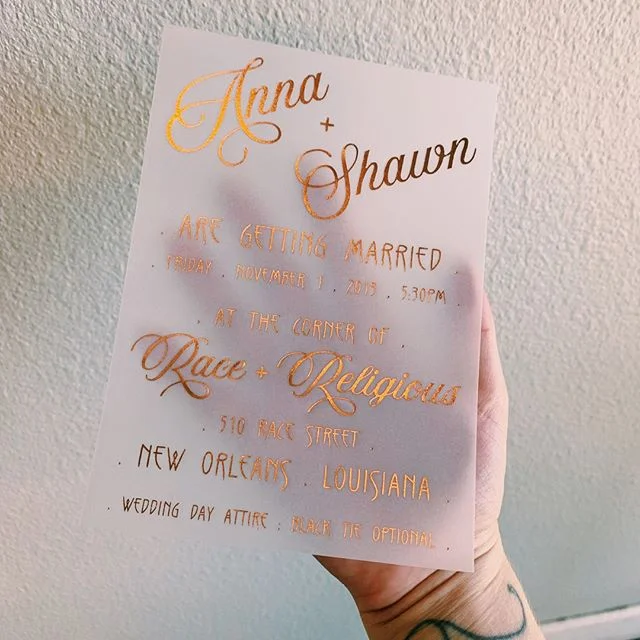 Check out these rose gold foil on vellum invites we printed ✨.⠀⠀⠀⠀⠀⠀⠀⠀⠀
.⠀⠀⠀⠀⠀⠀⠀⠀⠀
.⠀⠀⠀⠀⠀⠀⠀⠀⠀
.⠀⠀⠀⠀⠀⠀⠀⠀⠀
.⠀⠀⠀⠀⠀⠀⠀⠀⠀
.⠀⠀⠀⠀⠀⠀⠀⠀⠀
.⠀⠀⠀⠀⠀⠀⠀⠀⠀
.⠀⠀⠀⠀⠀⠀⠀⠀⠀
#foil #hotfoil #rosegold #rosegoldfoil #rosegoldweddinginvite #neworleanswedding #raceandreligious #weddingstationery #weddinginvite #stationery #stationerylove