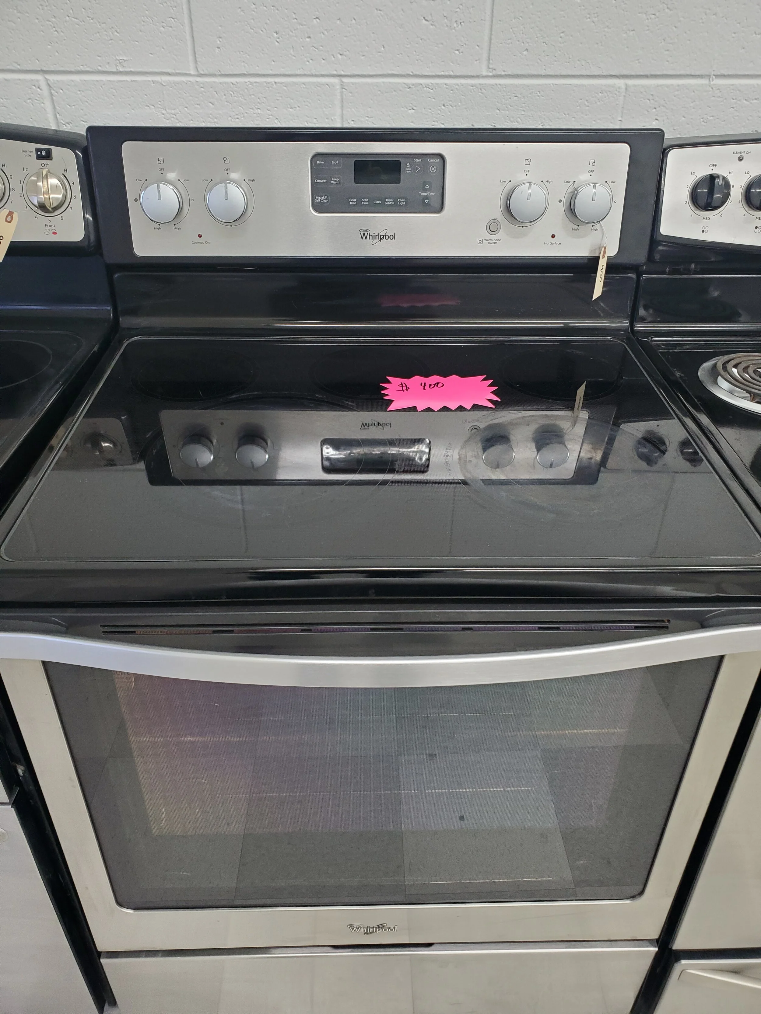 Whirlpool Stove Stainless Black Glass Top