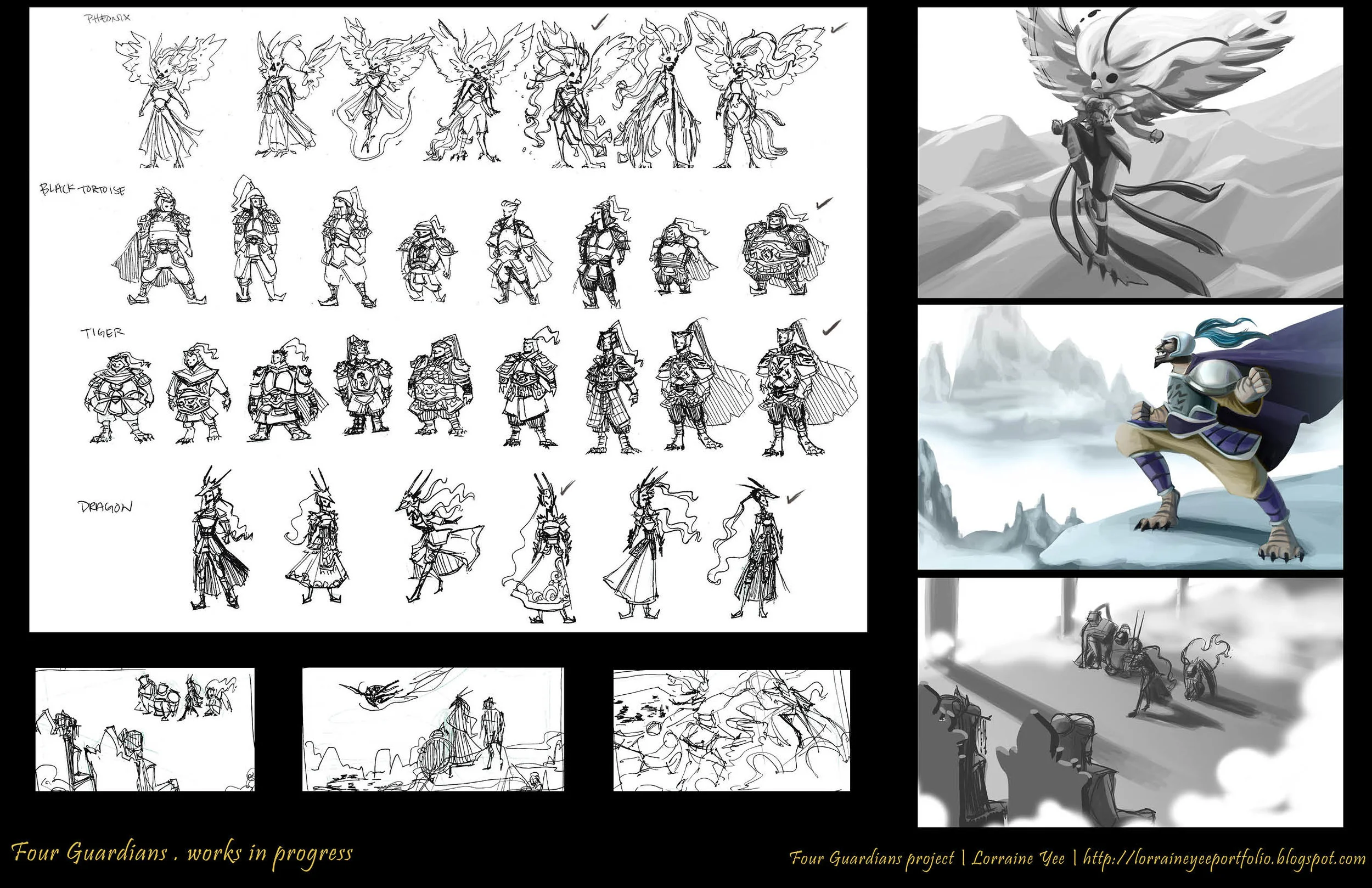 FOUR GUARDIANS: PHOENIX, TURTLE AND WHITE TIGER DESIGNS