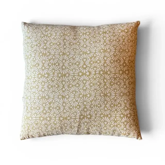 Yellow Hand Block Printed Cotton Pillow – 20" x 20" (Artisan‑Made, 100% Cotton)