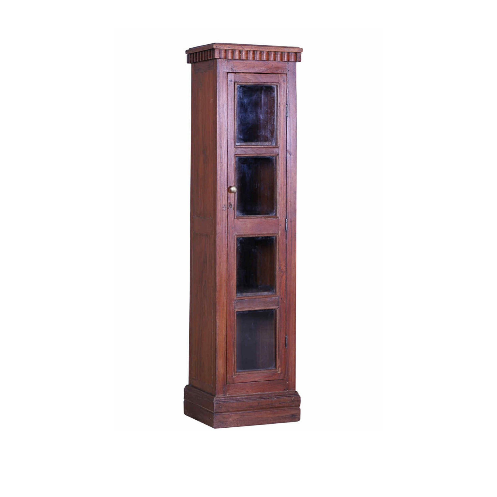Tall Narrow Teak Storage Cabinet with Glass