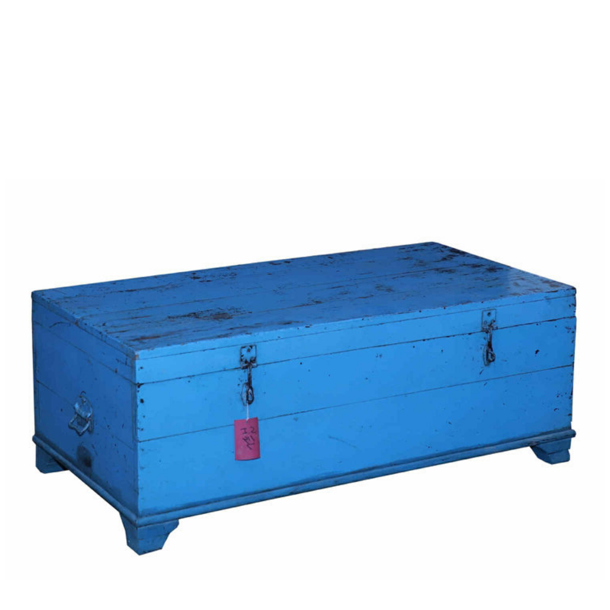 Vintage Finish Bright Blue Storage Trunk Coffee Table