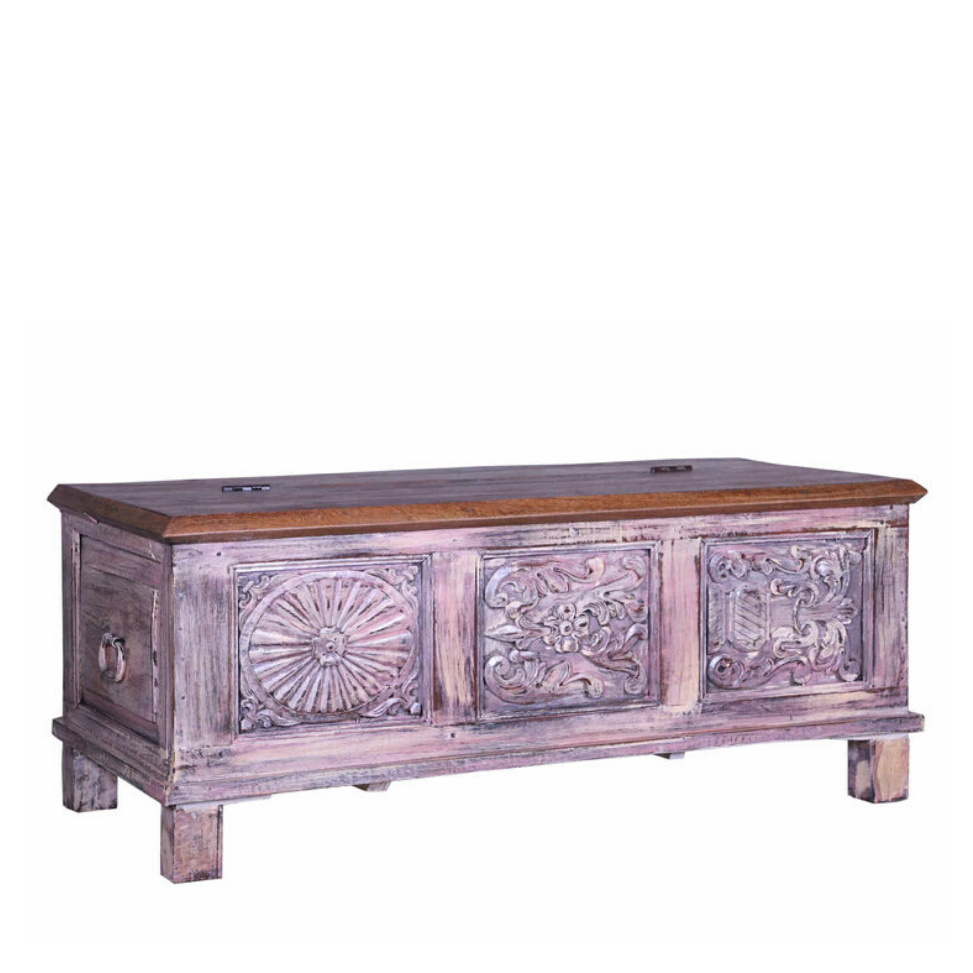 Distressed Bohemian Peach Coffee Table with Storage