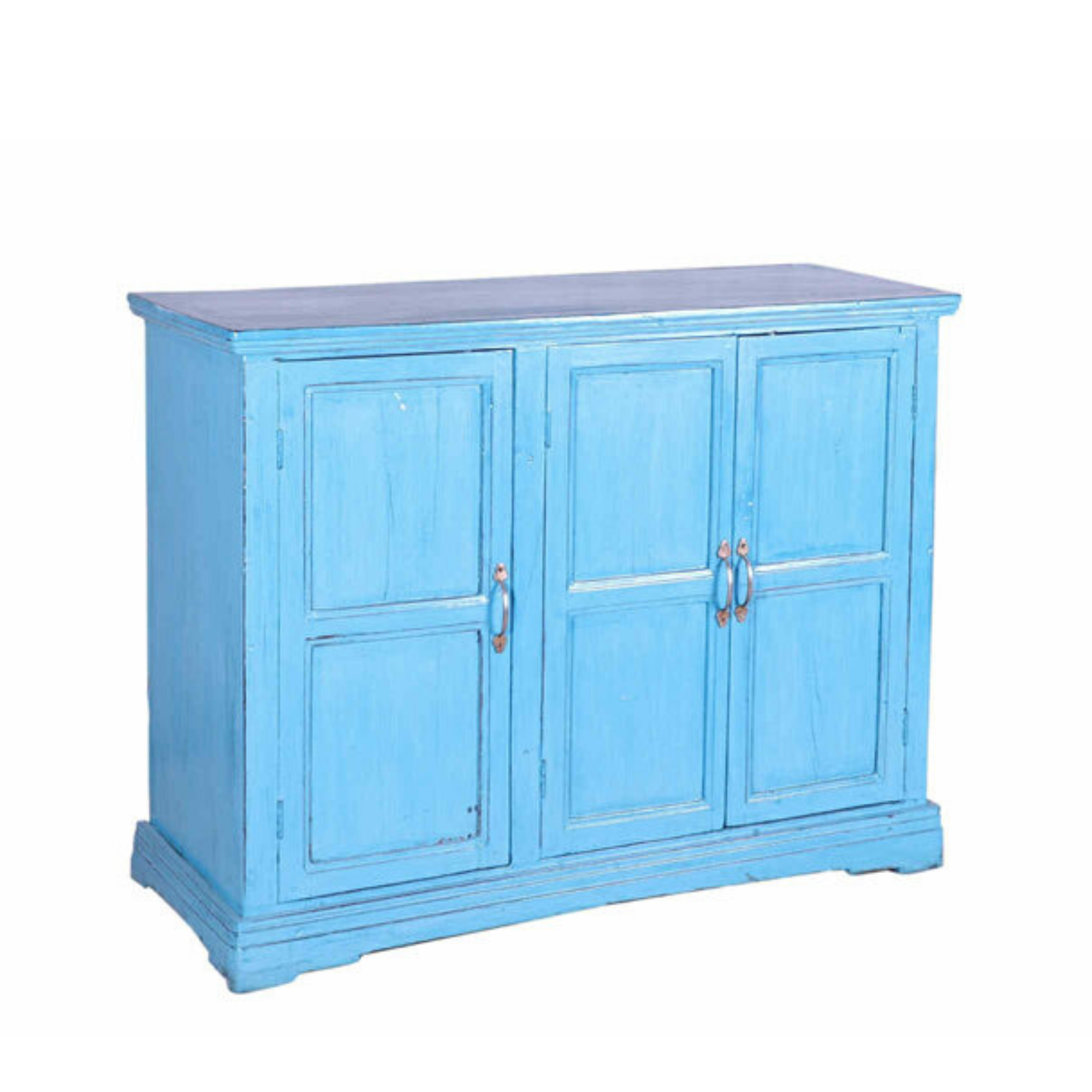 Distressed Bright Blue Three-Door Sideboard