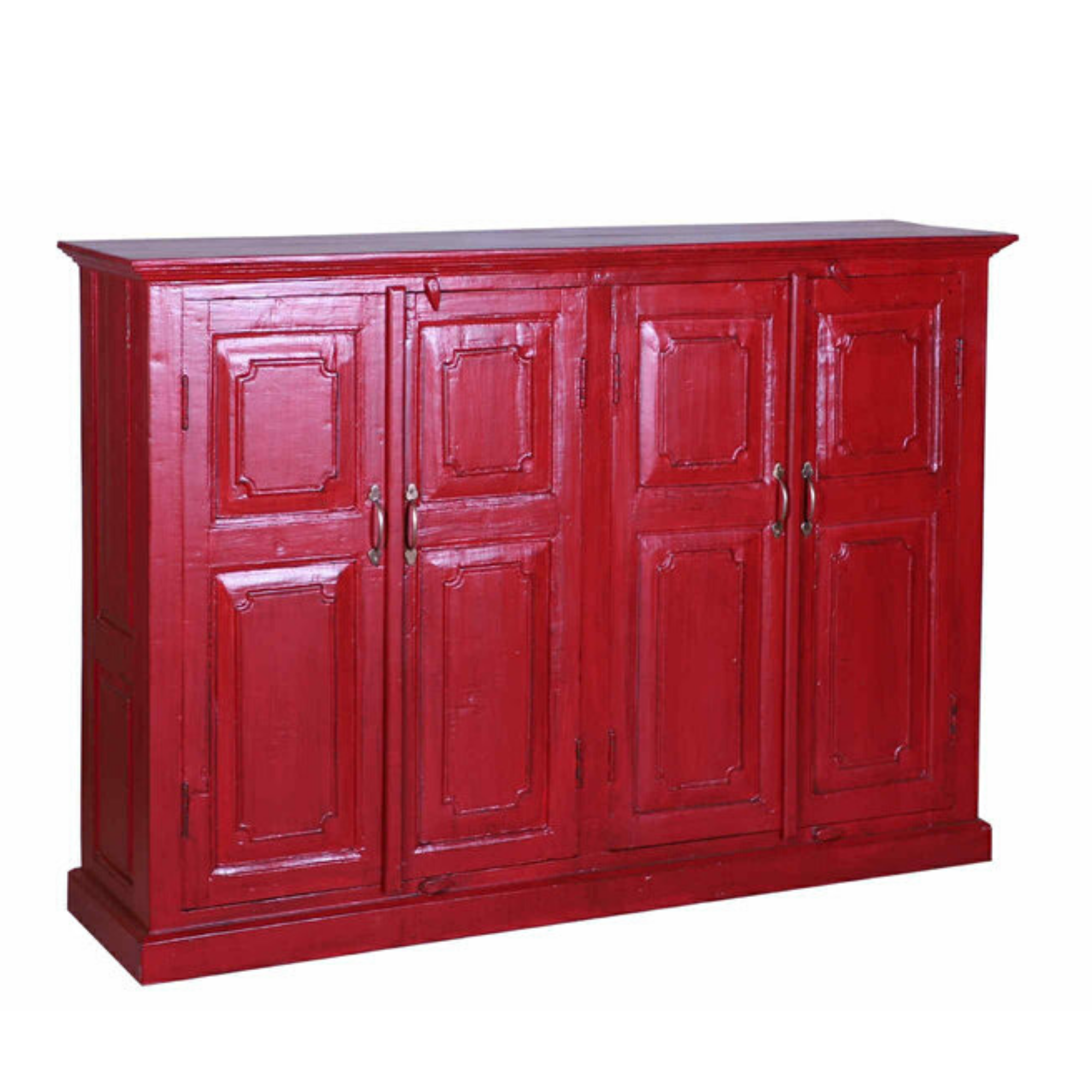 Distressed Red Four-Door Tall Sideboard
