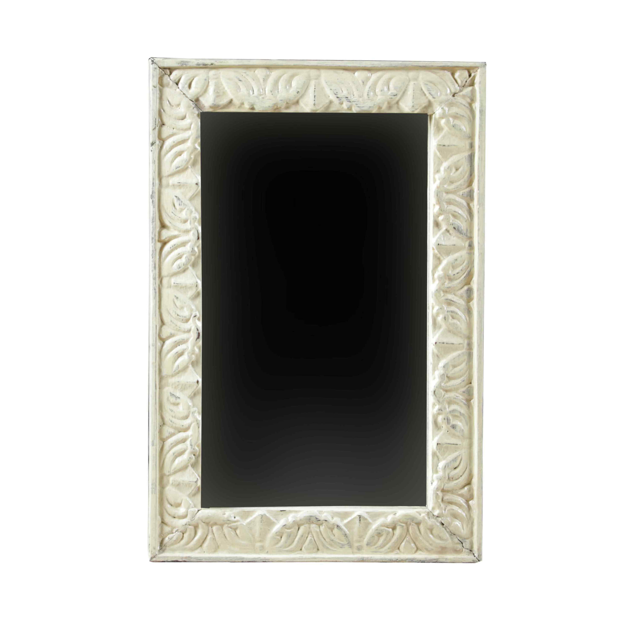 Pale Yellow Accent Mirror with Carvings