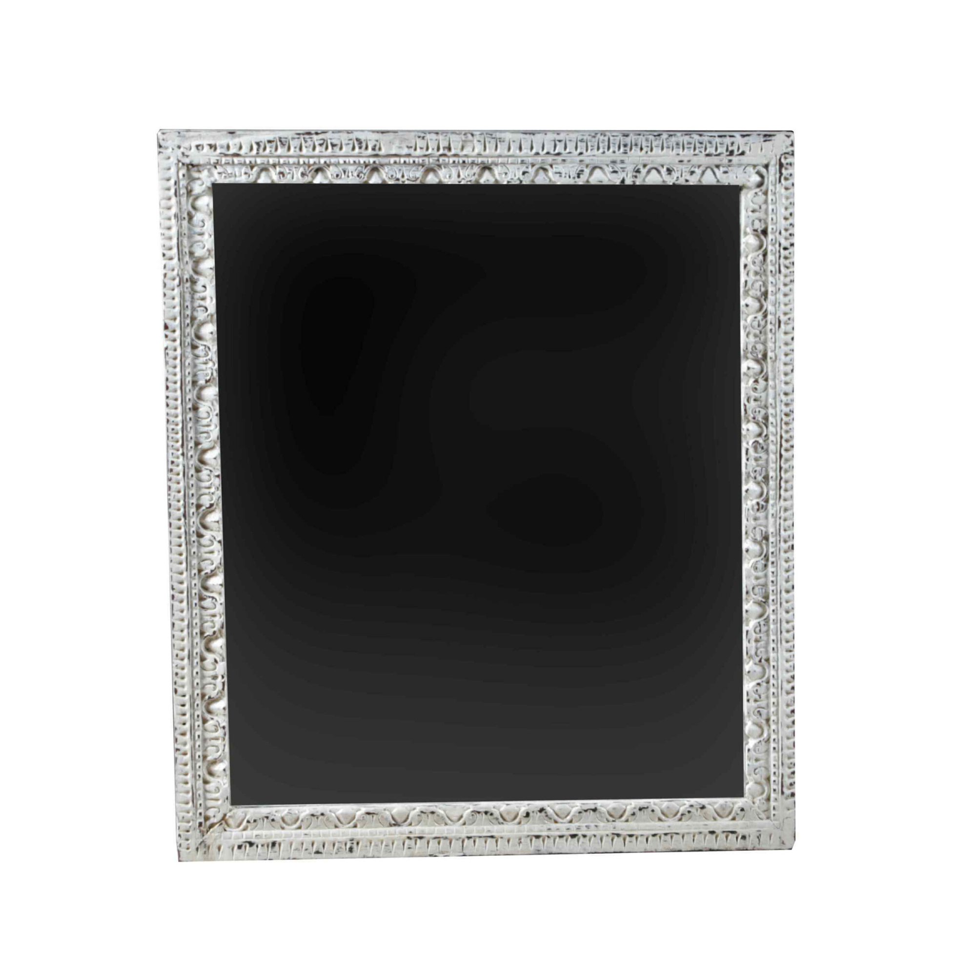 Carved Wooden Mirror in Distressed White Finish