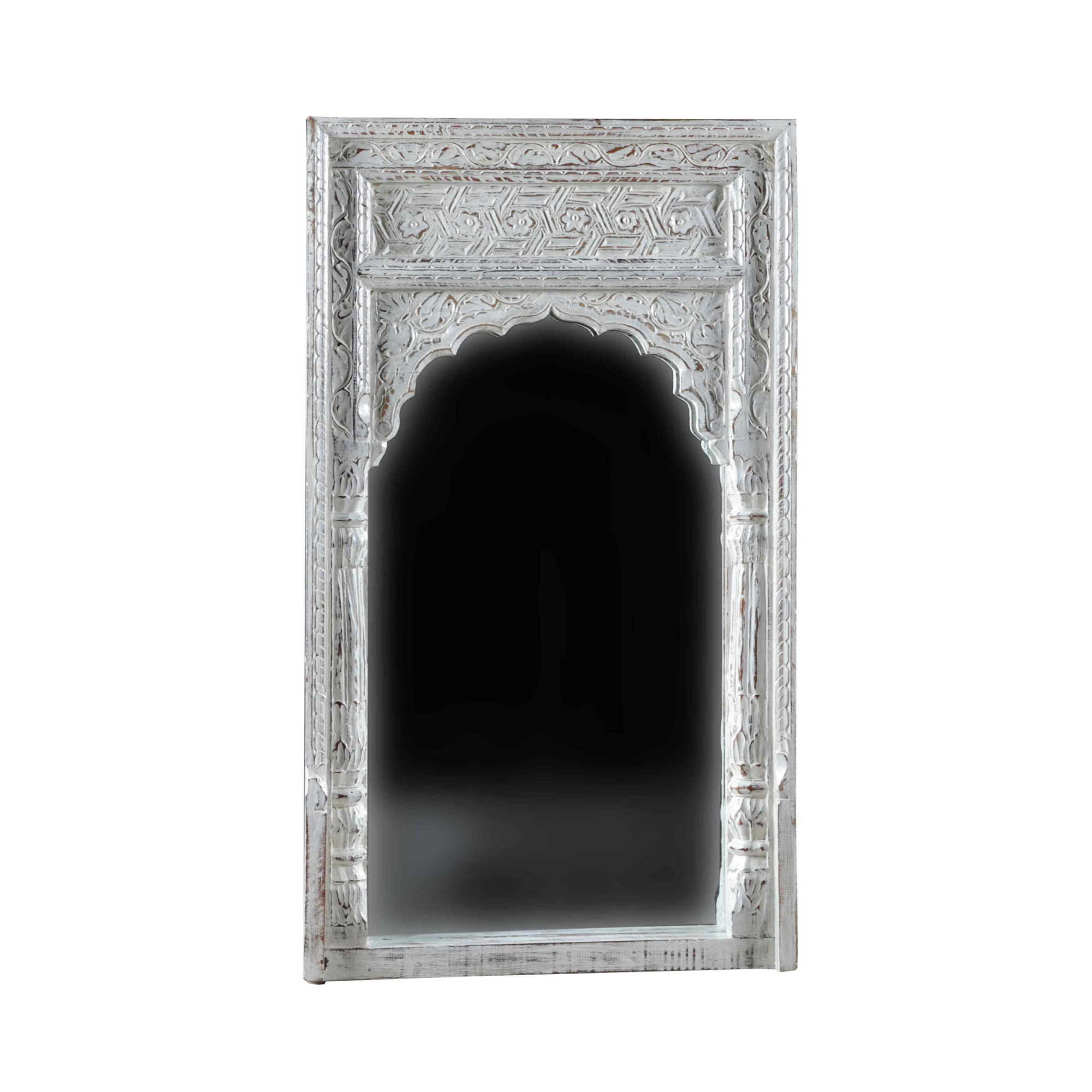 Indian Bohemian Style White Carved Mirror