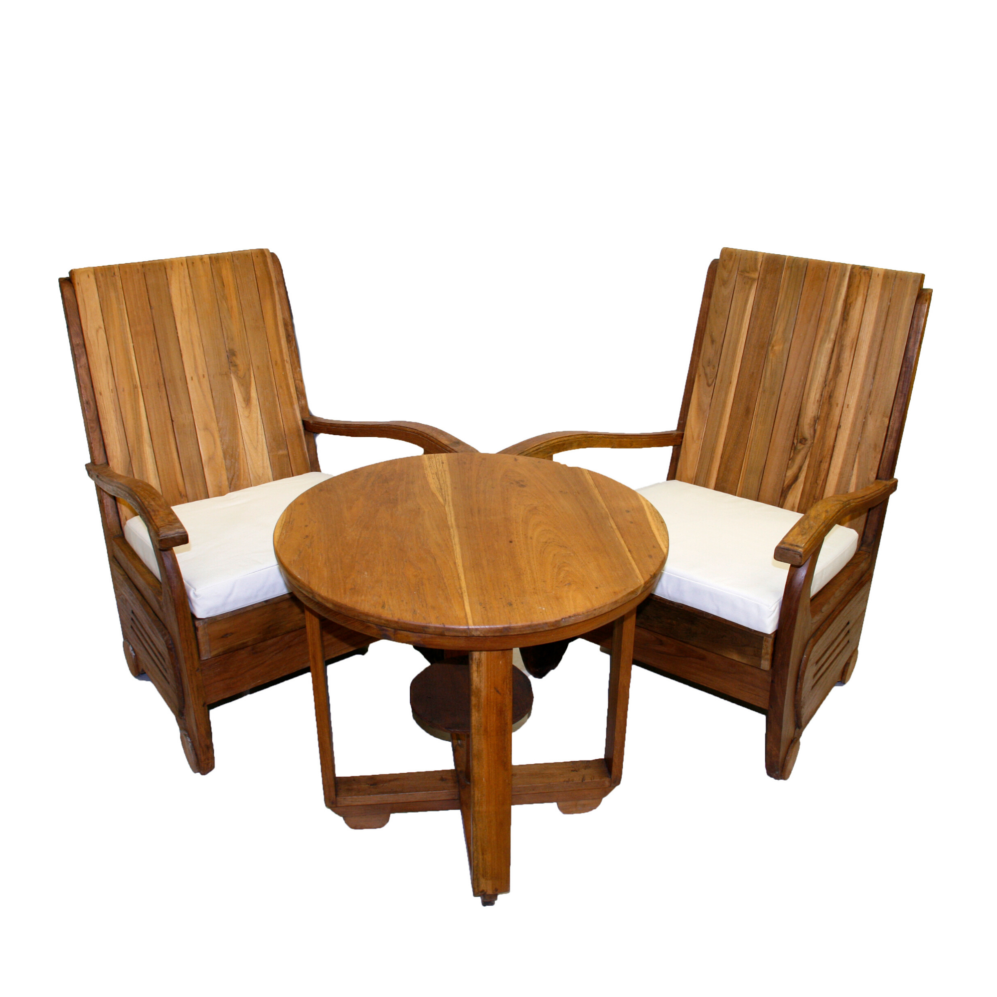 Rustic Teak Outdoor Dining Patio Set with Armchairs and Cushions
