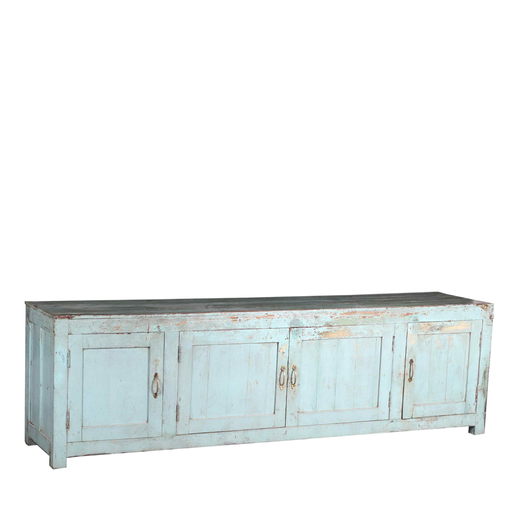 Long Distressed Light Blue Sideboard Four-Door