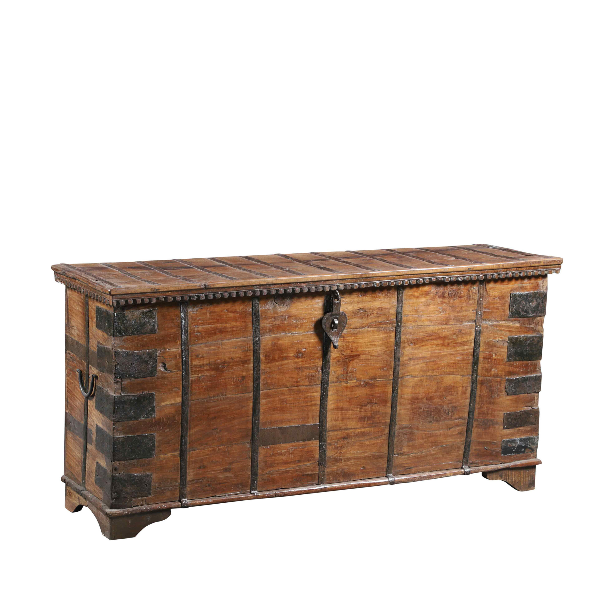 Antique Wood and Iron Indian Storage Trunk