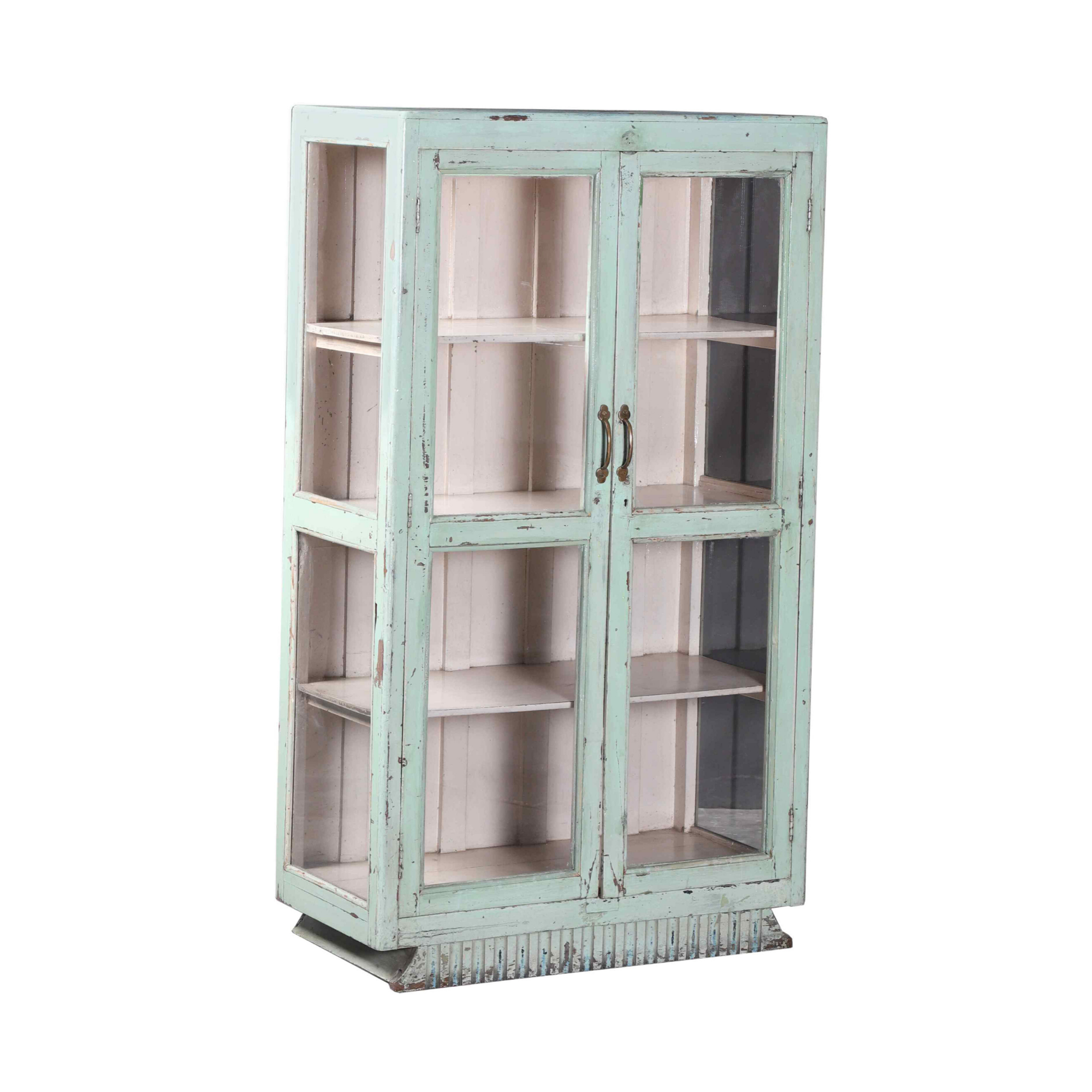Distressed Pale Green Display Cabinet and Shelf