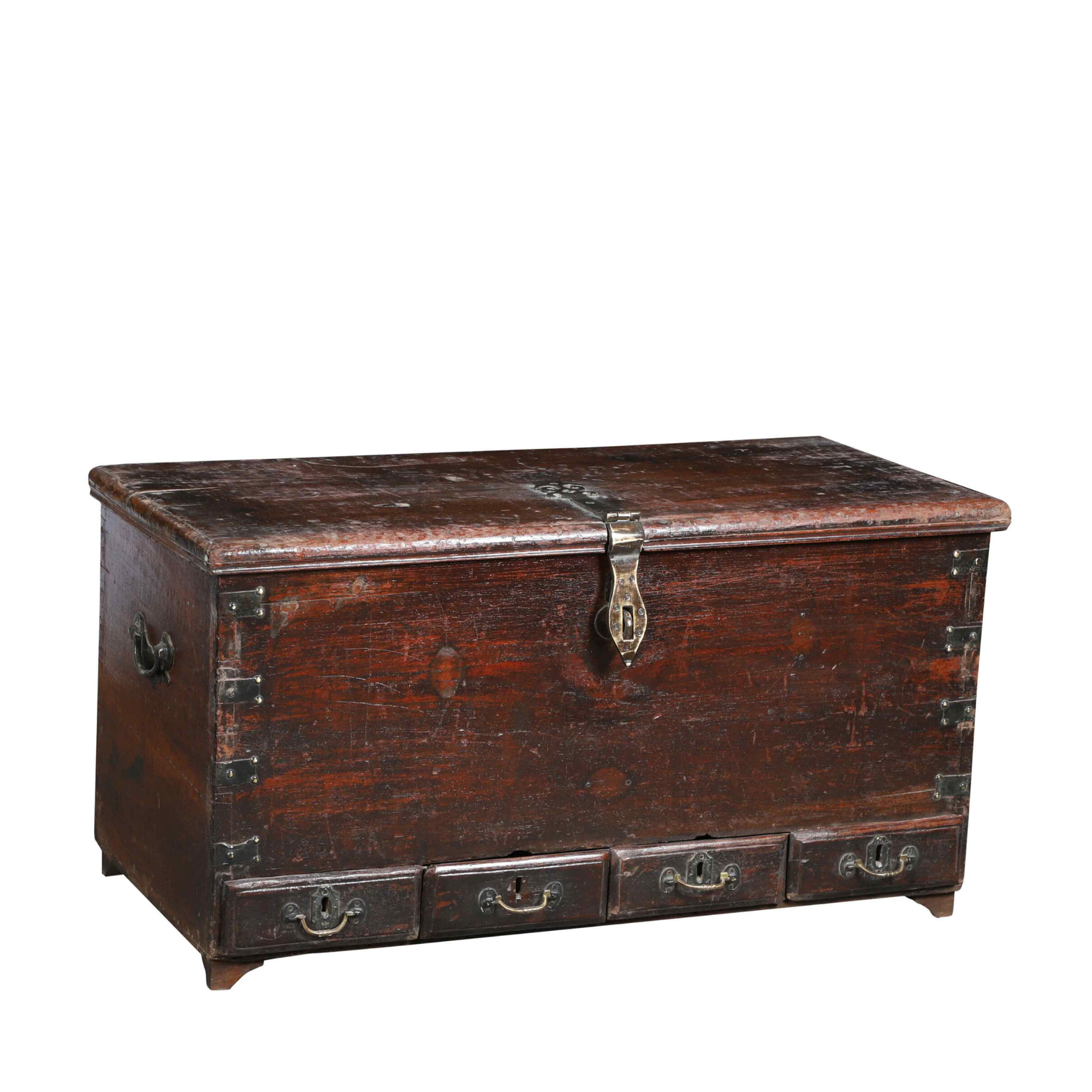 AntiqueRustic Teak Wood Storage Trunk with Drawers
